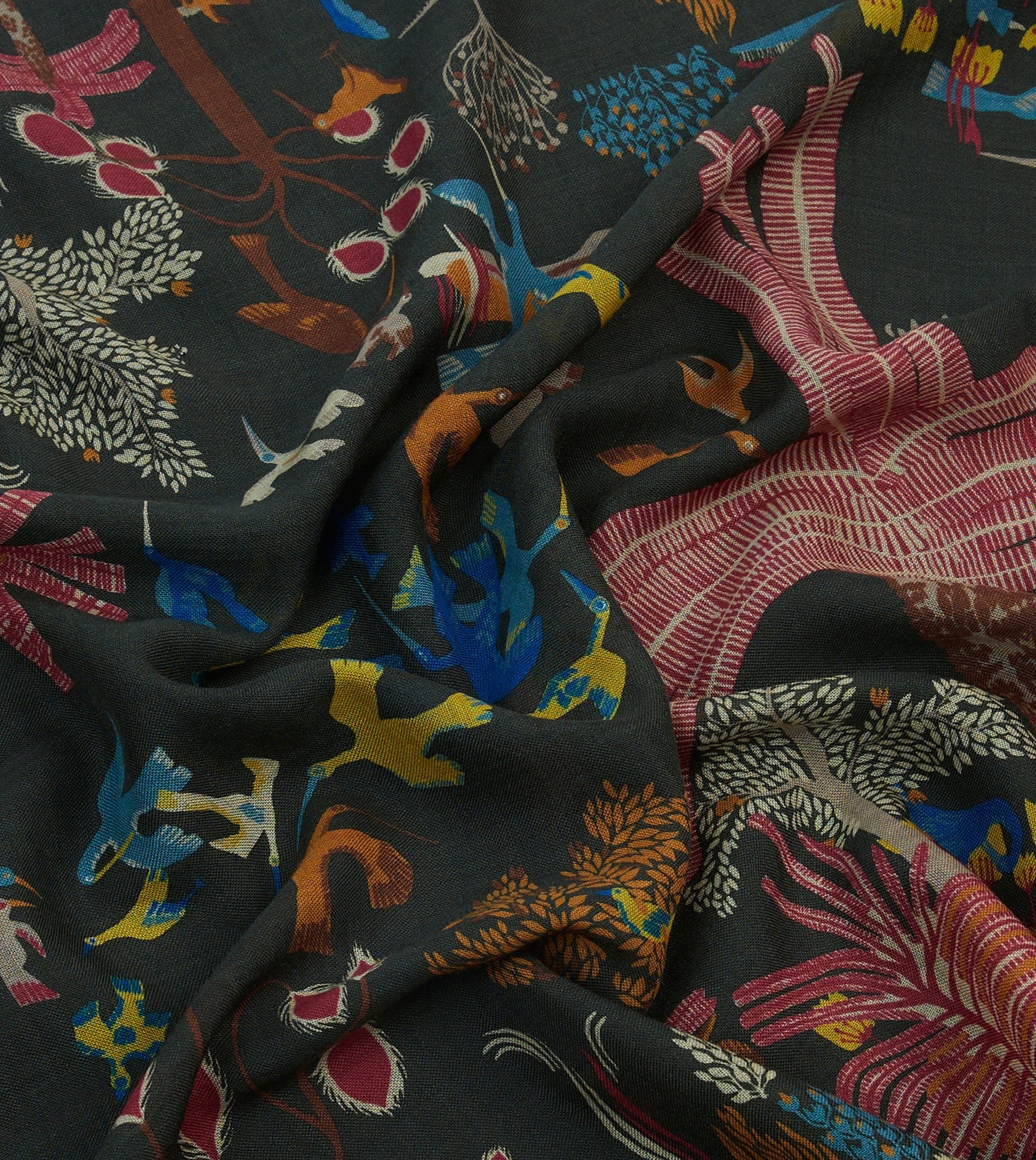 Green Palm Print Wool-Silk Bandana