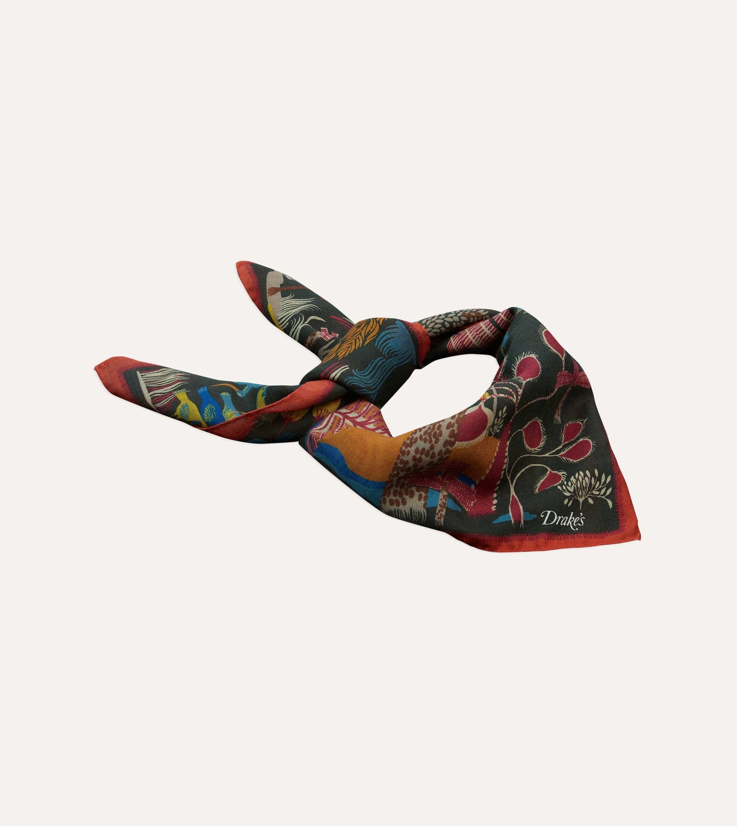 Green Palm Print Wool-Silk Bandana
