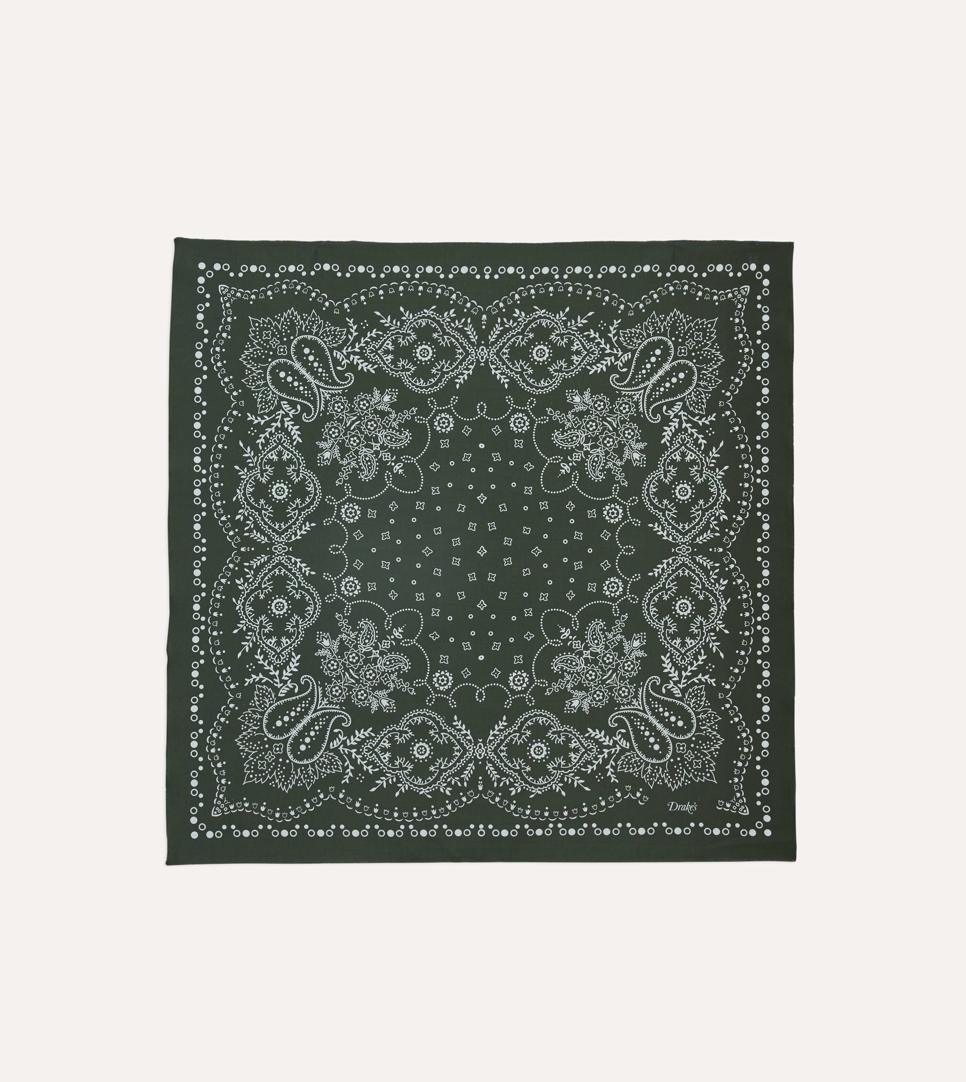 Dark Green Trad Paisley Print Cotton Bandana