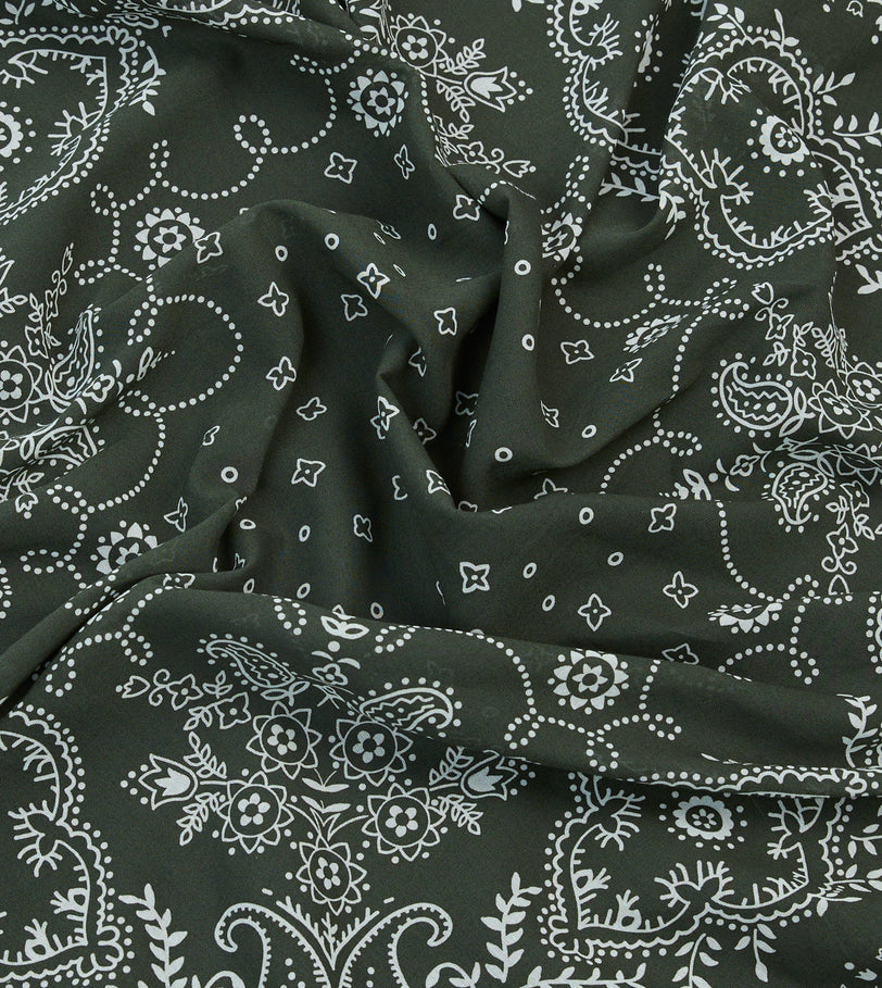 Dark Green Paisley Print Cotton Bandana