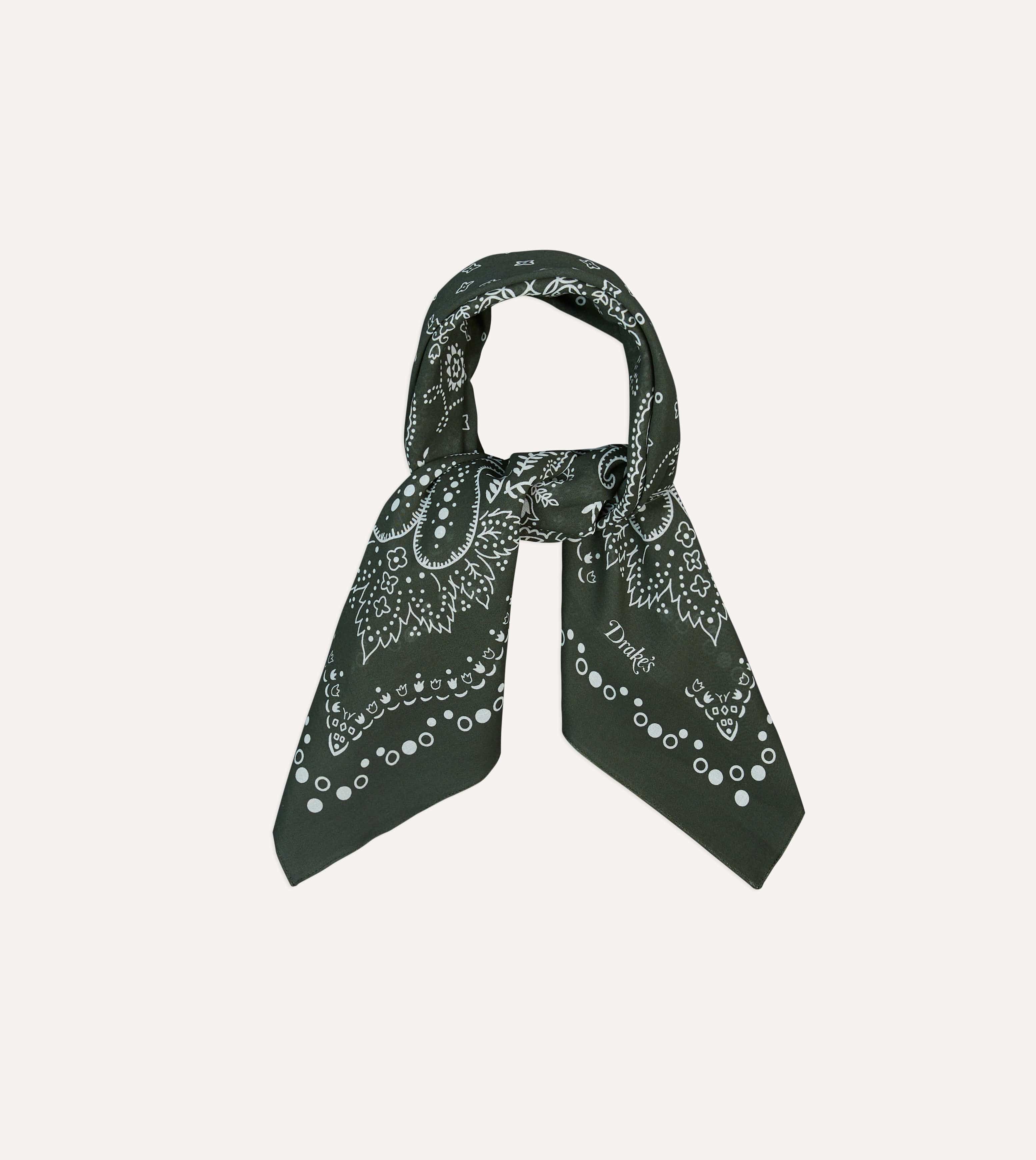 Dark Green Trad Paisley Print Cotton Bandana