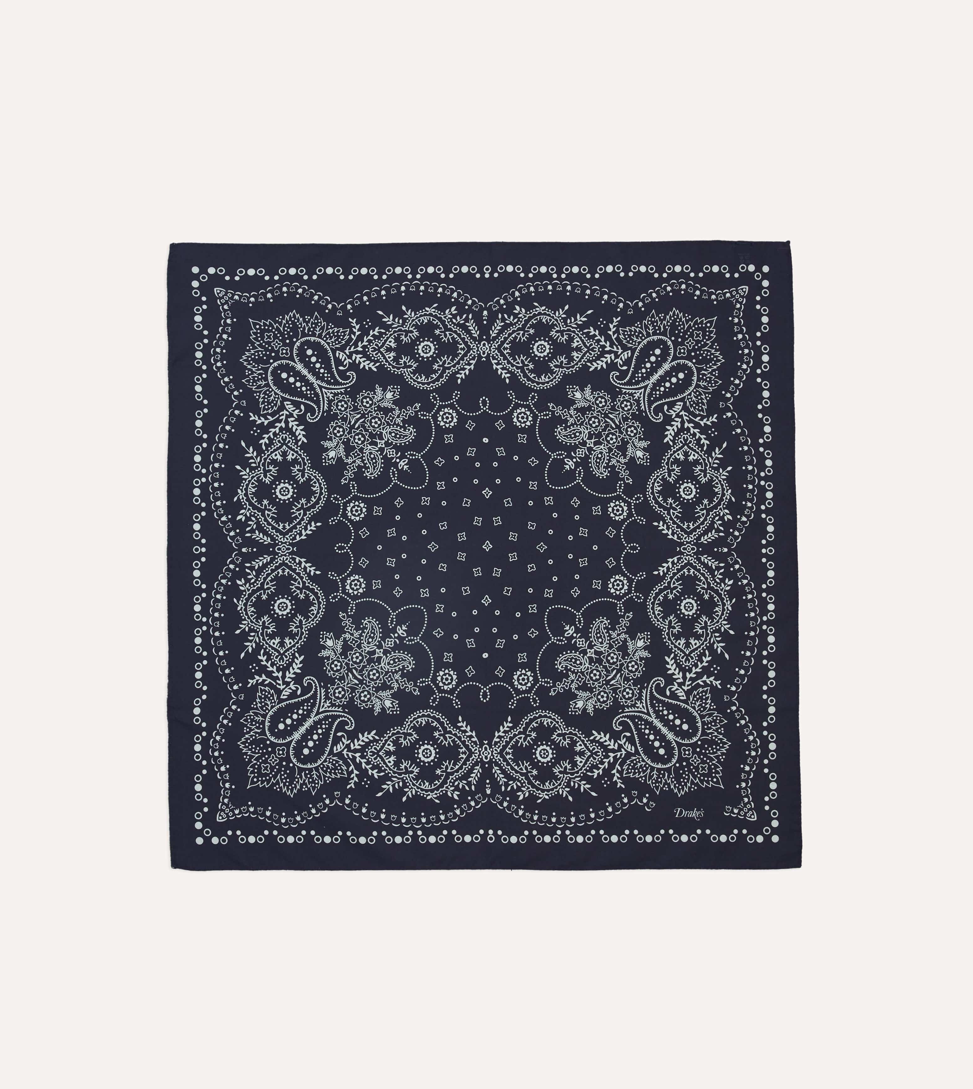 Navy Trad Paisley Print Cotton Bandana
