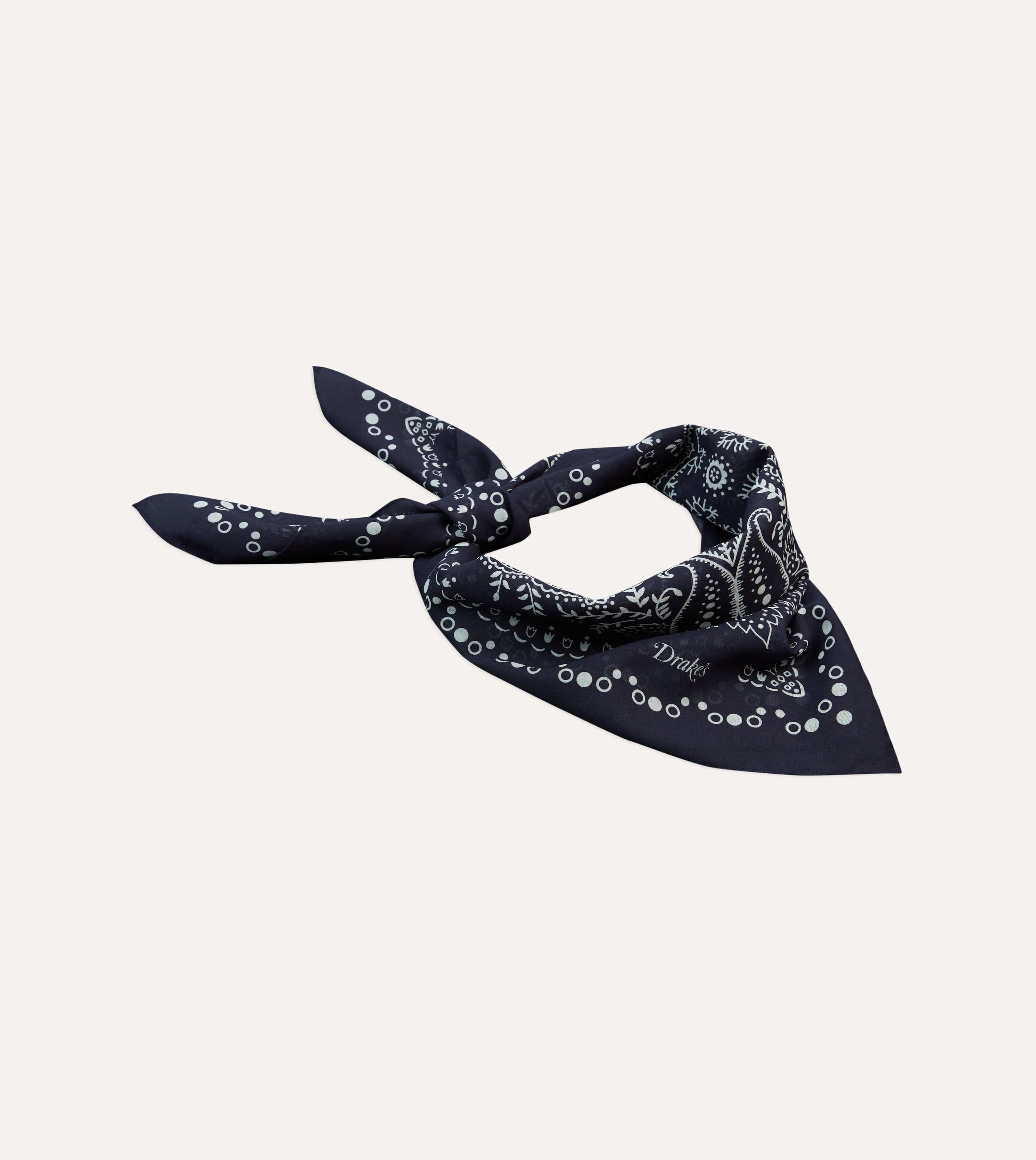 Navy Trad Paisley Print Cotton Bandana