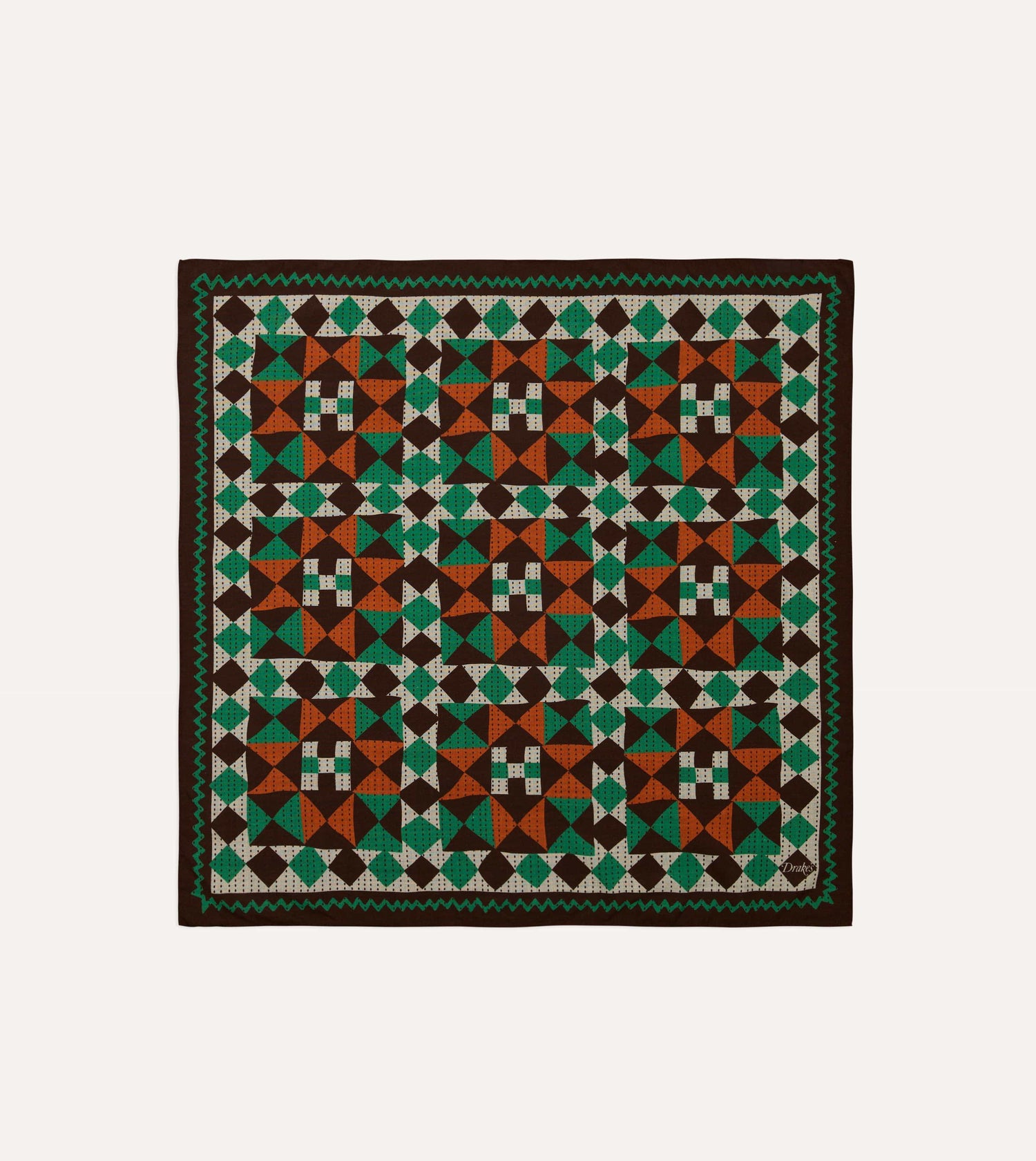Brown Patchwork Print Wool-Silk Bandana
