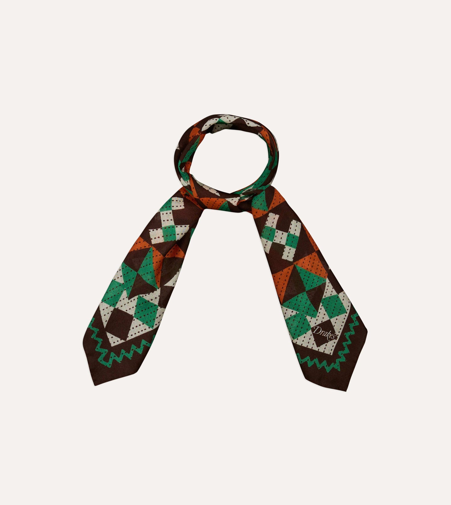 Brown Patchwork Print Wool-Silk Bandana