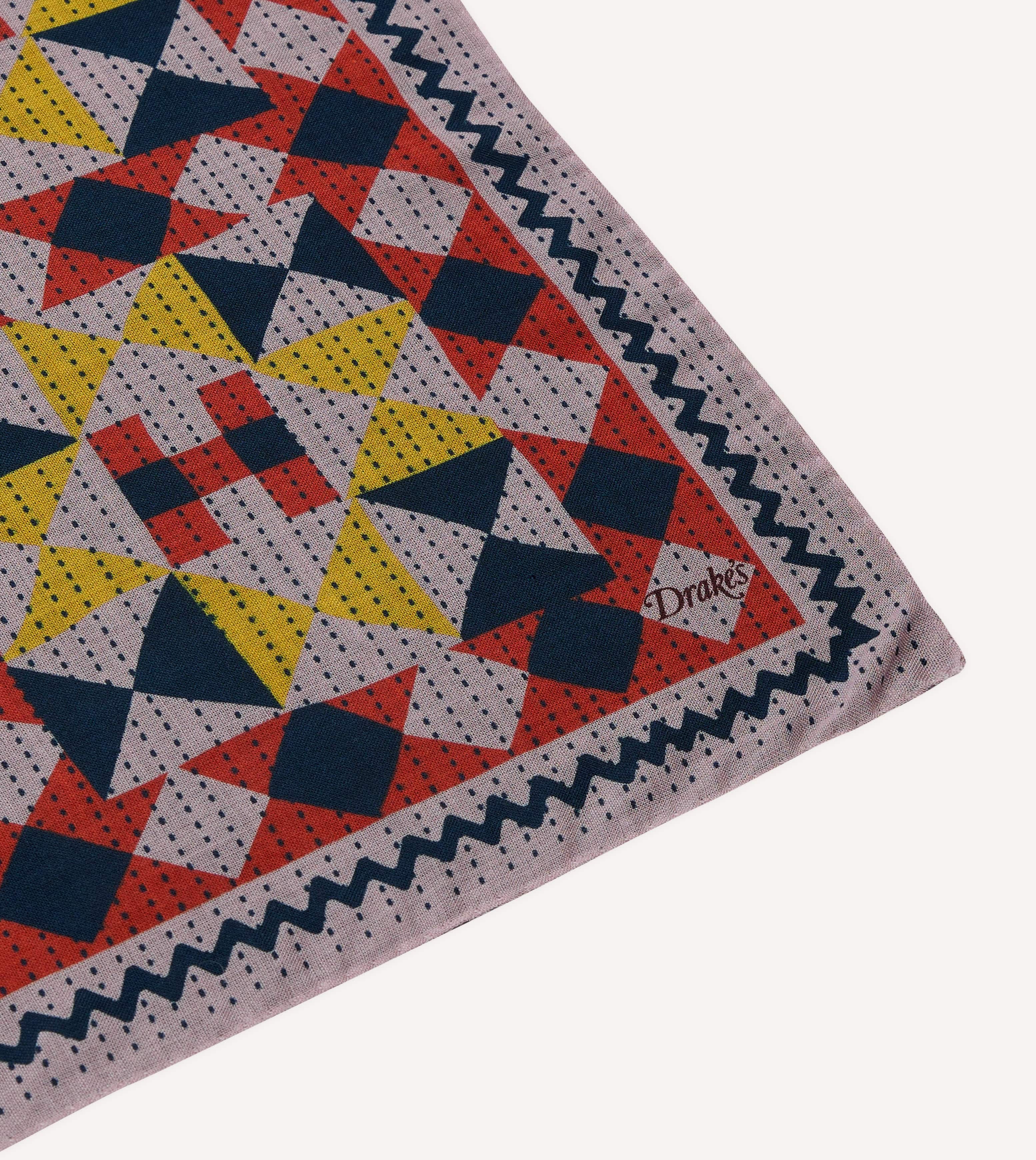 Pink Patchwork Print Wool-Silk Bandana