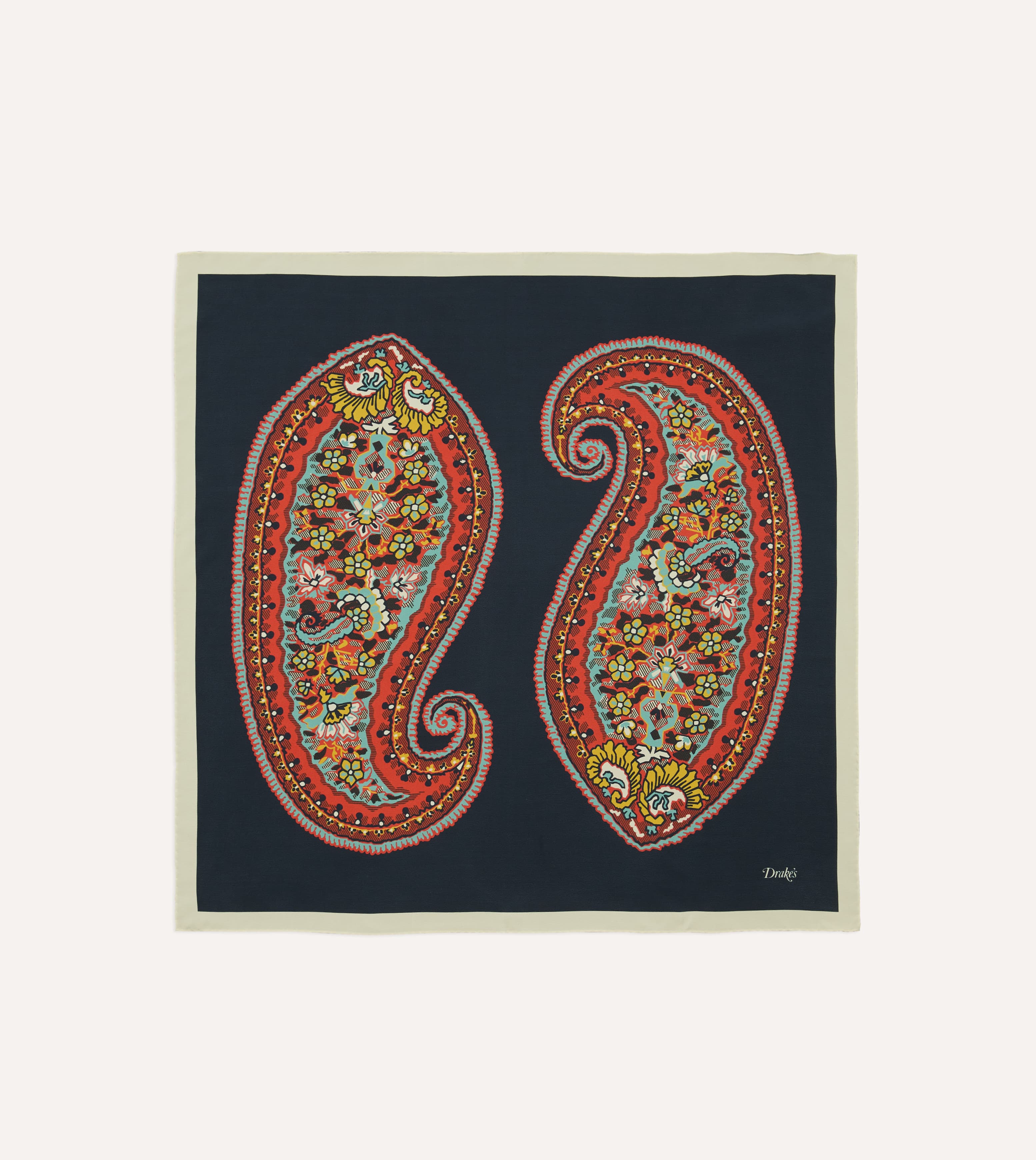 Navy Jumbo Paisley Print Silk Bandana