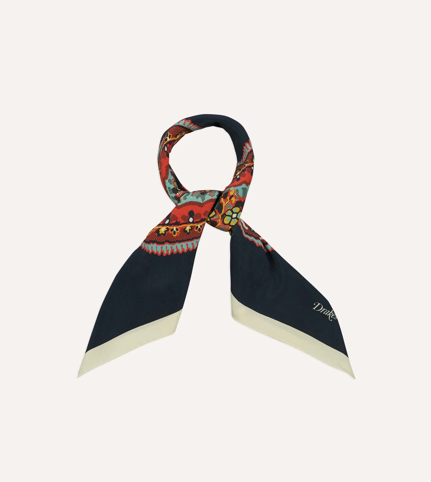 Navy Jumbo Paisley Print Silk Bandana