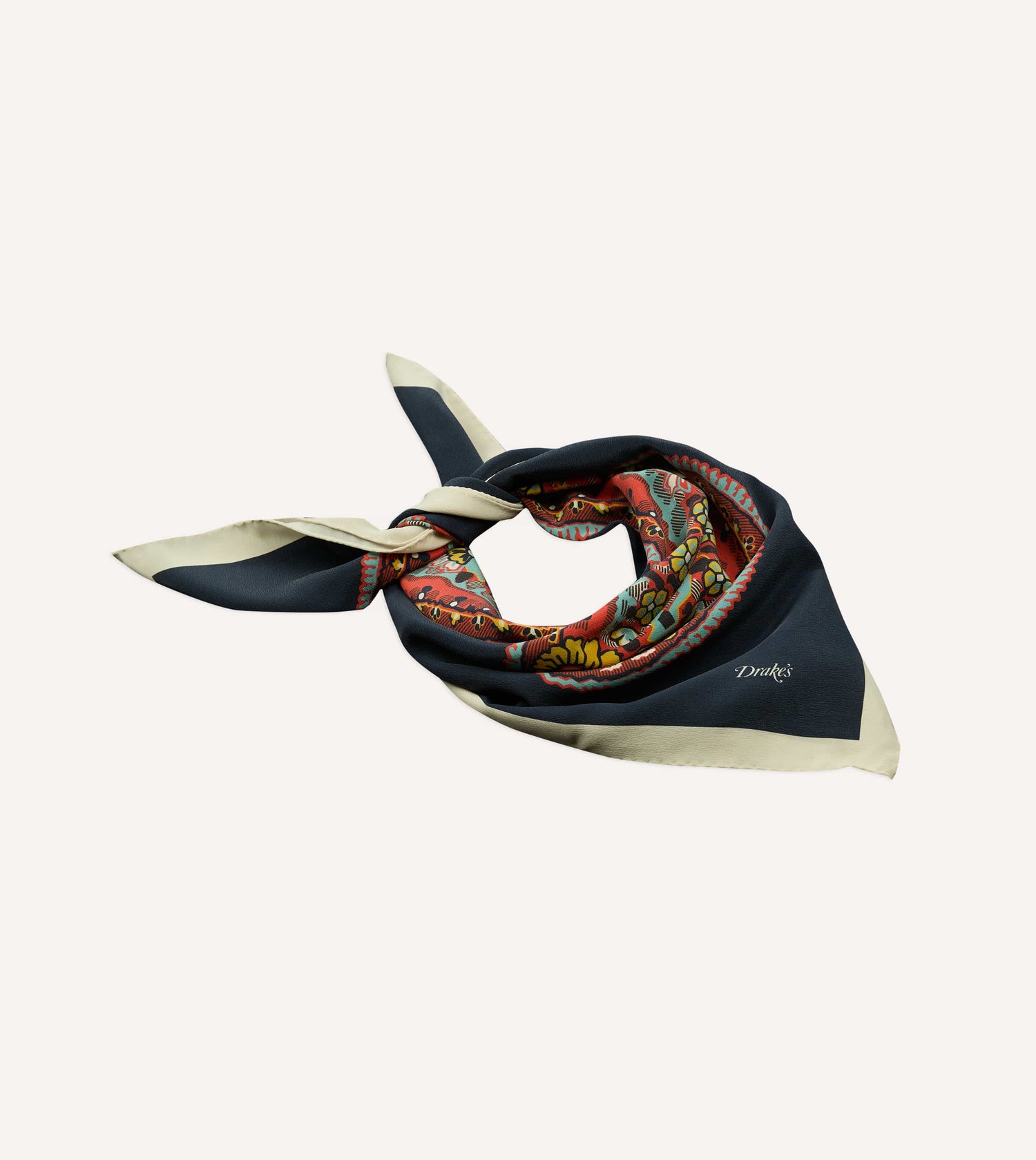 Navy Jumbo Paisley Print Silk Bandana