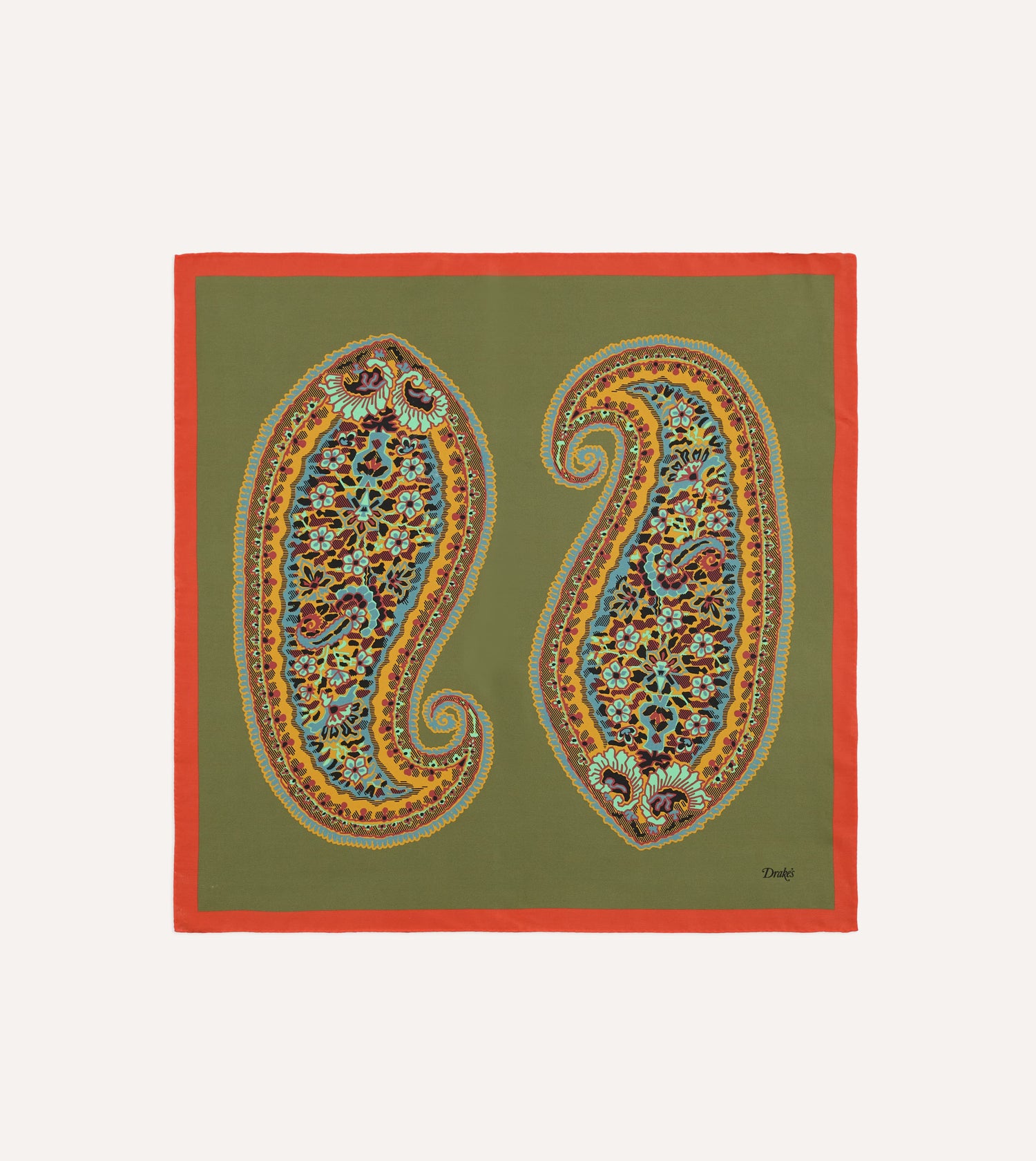 Olive Jumbo Paisley Print Silk Bandana