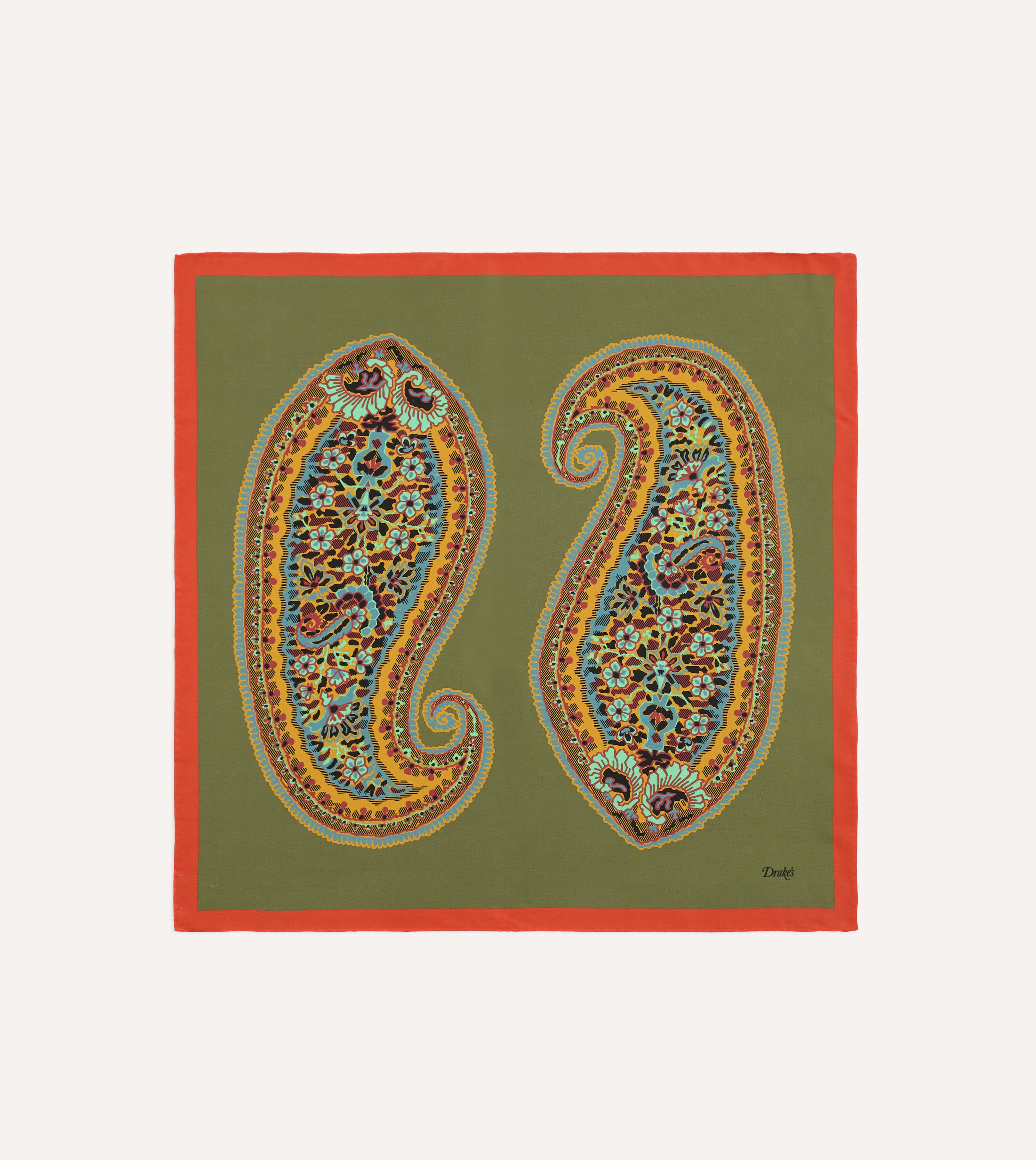 Olive Jumbo Paisley Print Silk Bandana