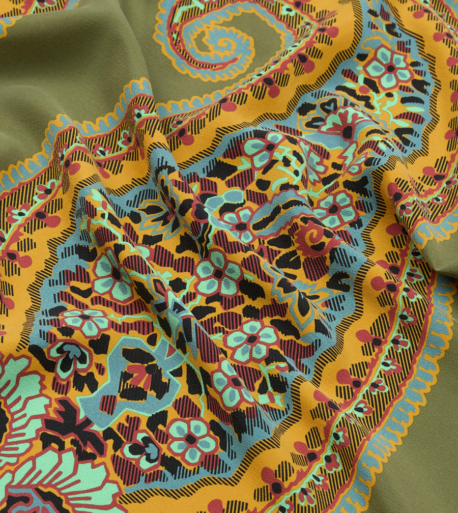 Olive Jumbo Paisley Print Silk Bandana