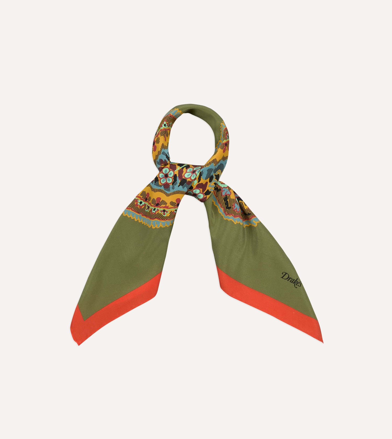Olive Jumbo Paisley Print Silk Bandana