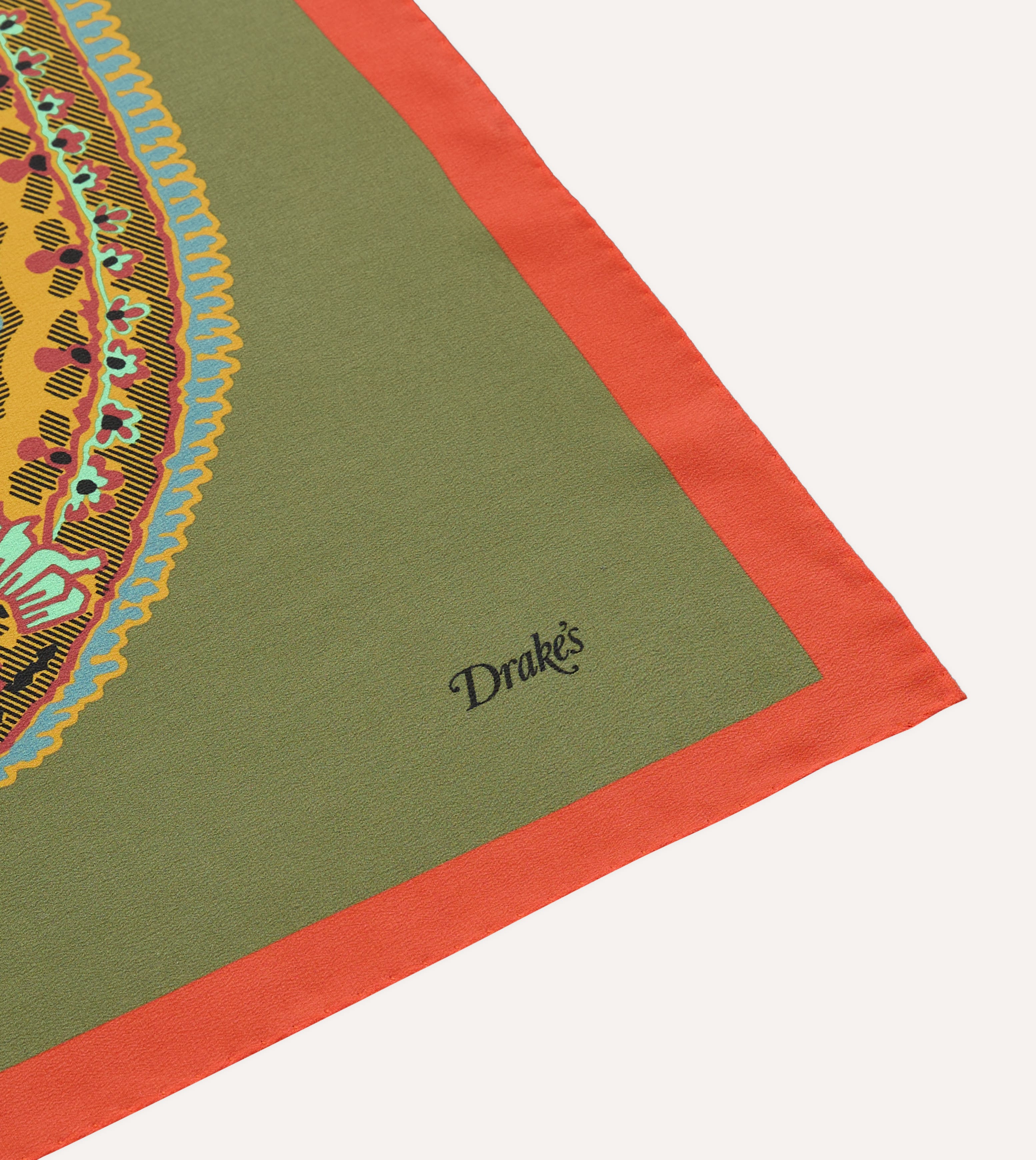 Olive Jumbo Paisley Print Silk Bandana