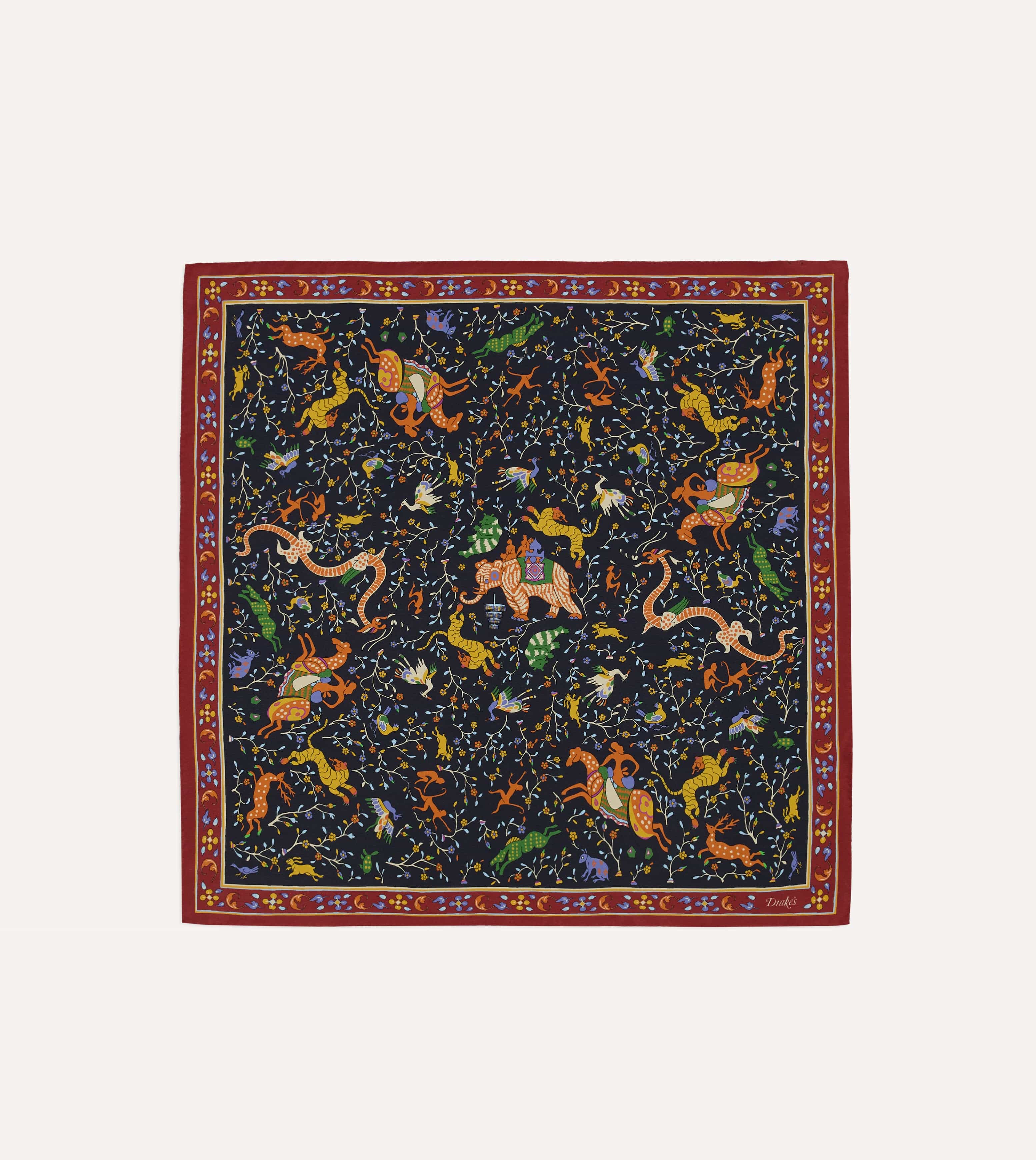 Navy Animals and Flowers Print Silk Bandana