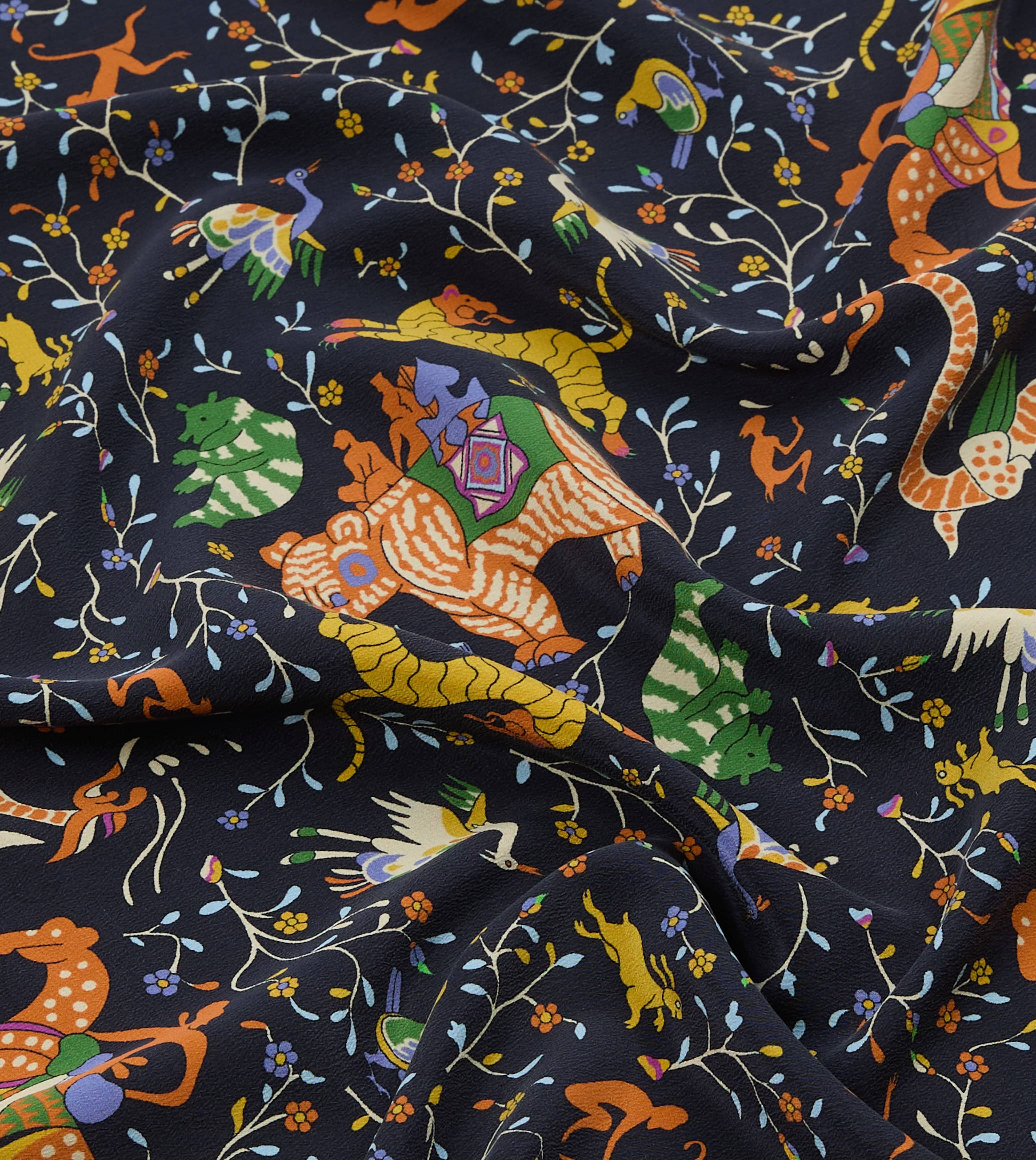 Navy Animals and Flowers Print Silk Bandana – Drakes