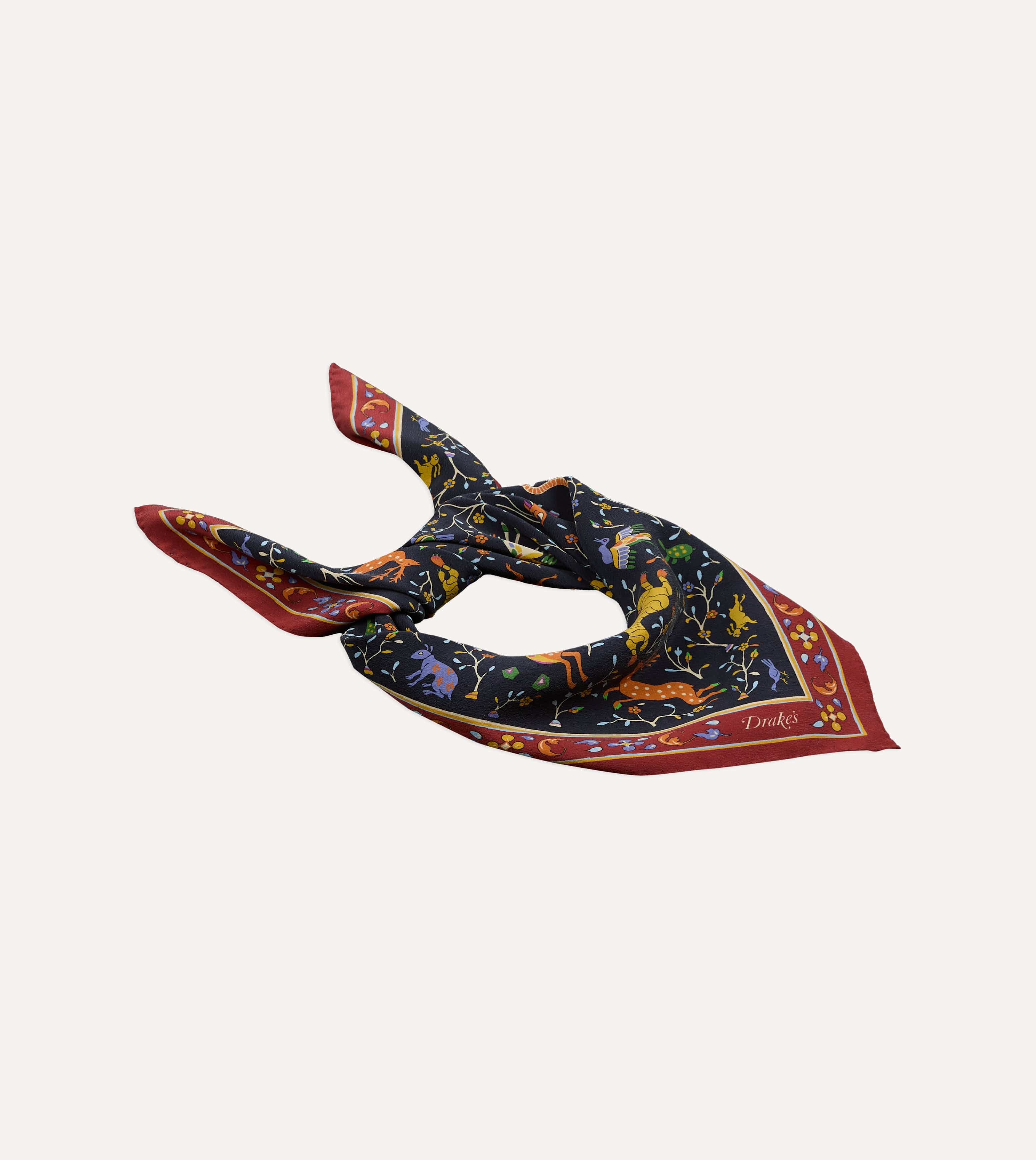 Navy Animals and Flowers Print Silk Bandana – Drakes