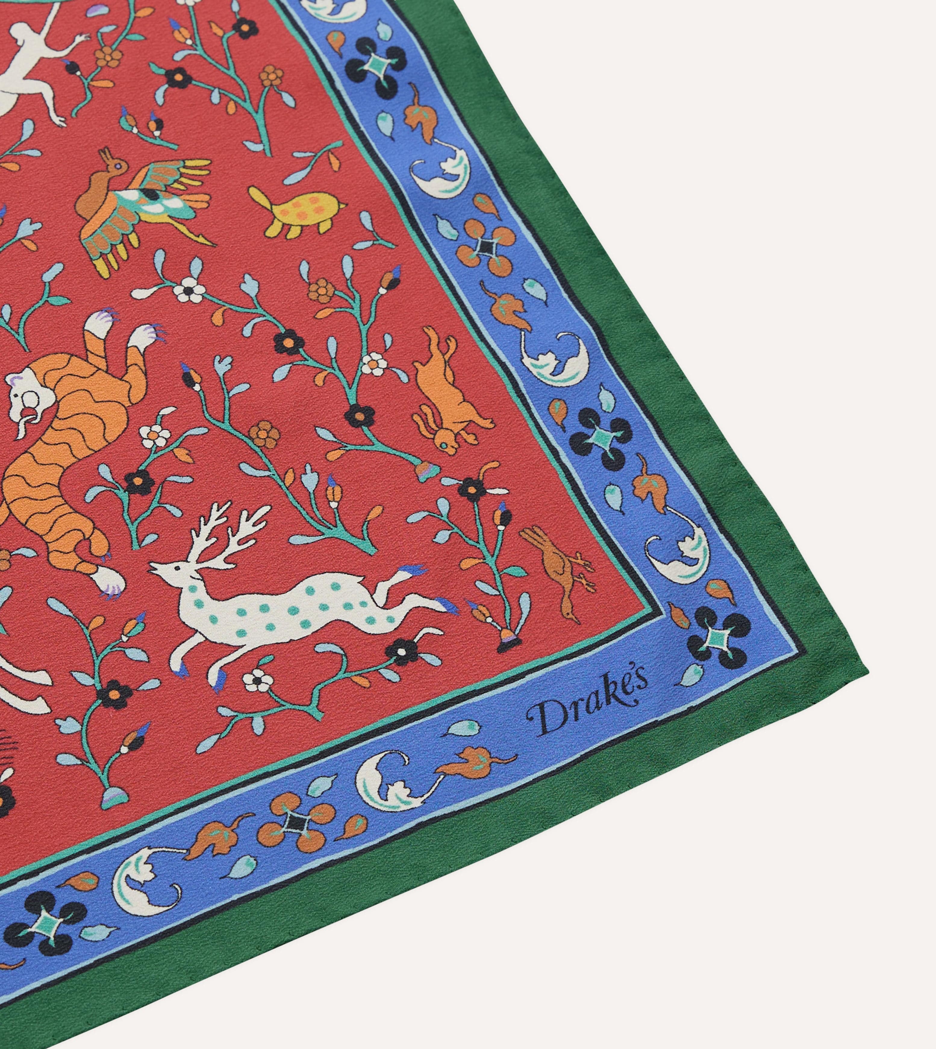 Red Animals and Flowers Print Silk Bandana