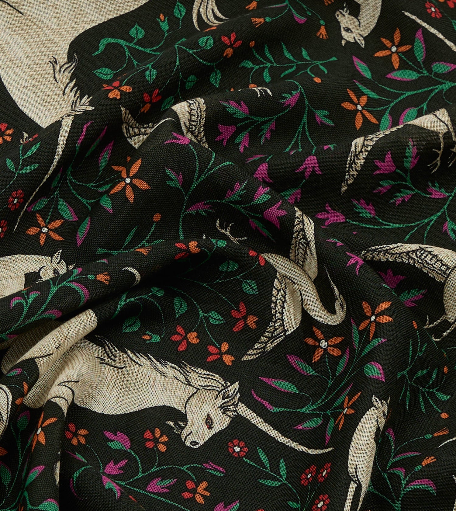 Green Unicorn Print Wool-Silk Bandana