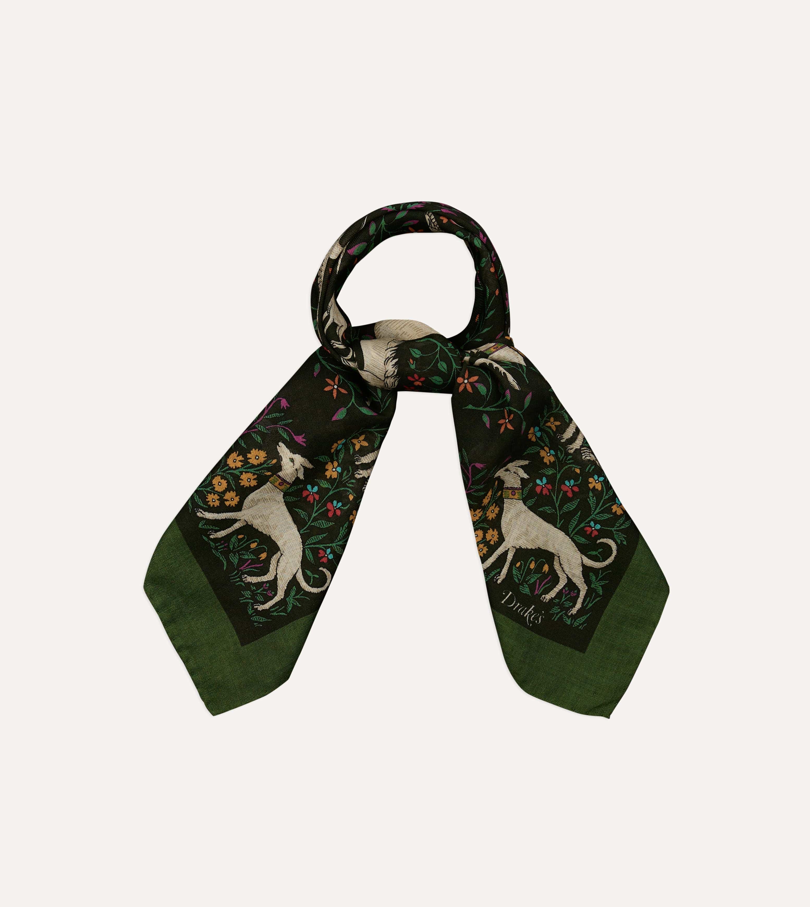 Green Unicorn Print Wool-Silk Bandana