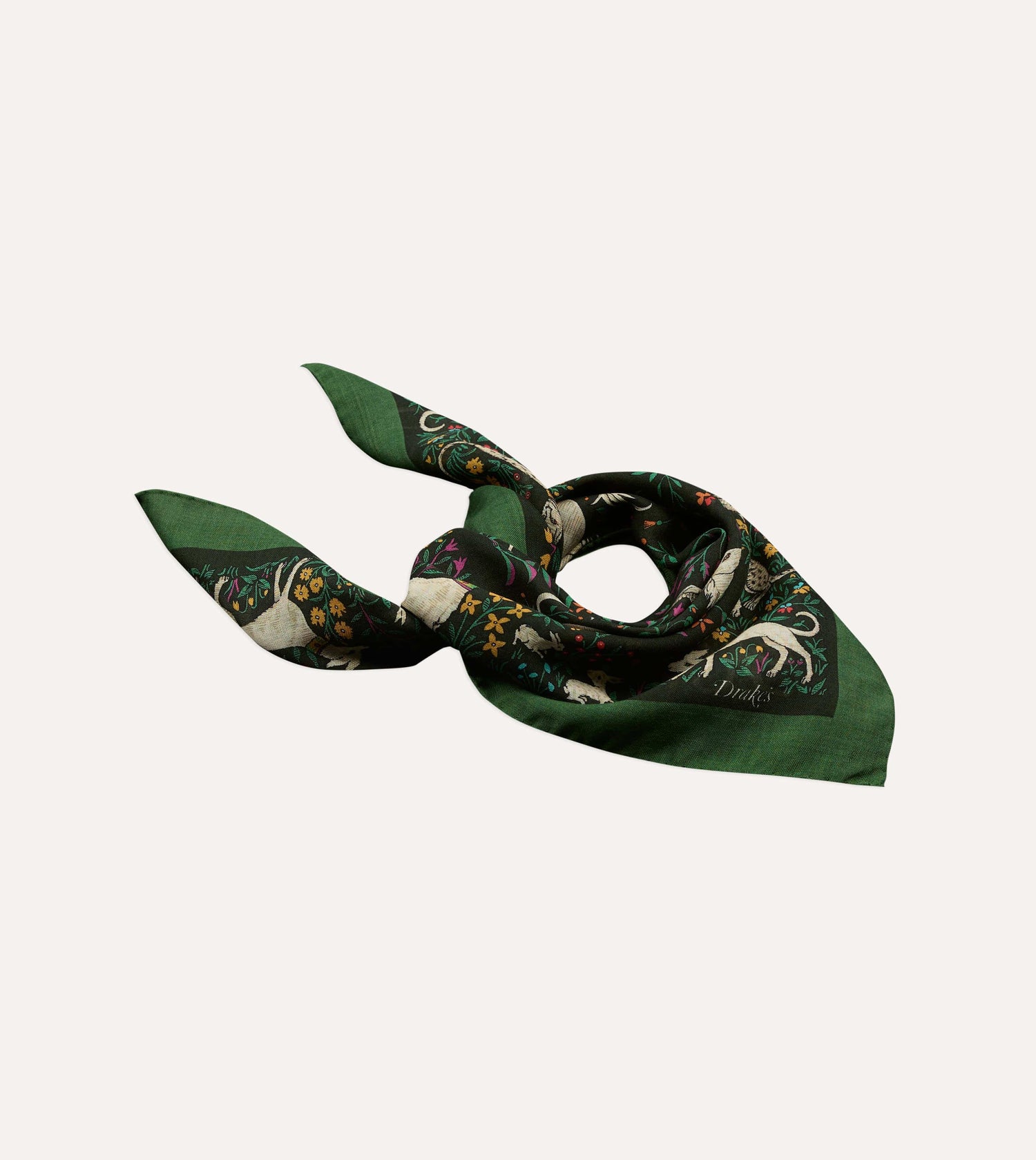 Green Unicorn Print Wool-Silk Bandana