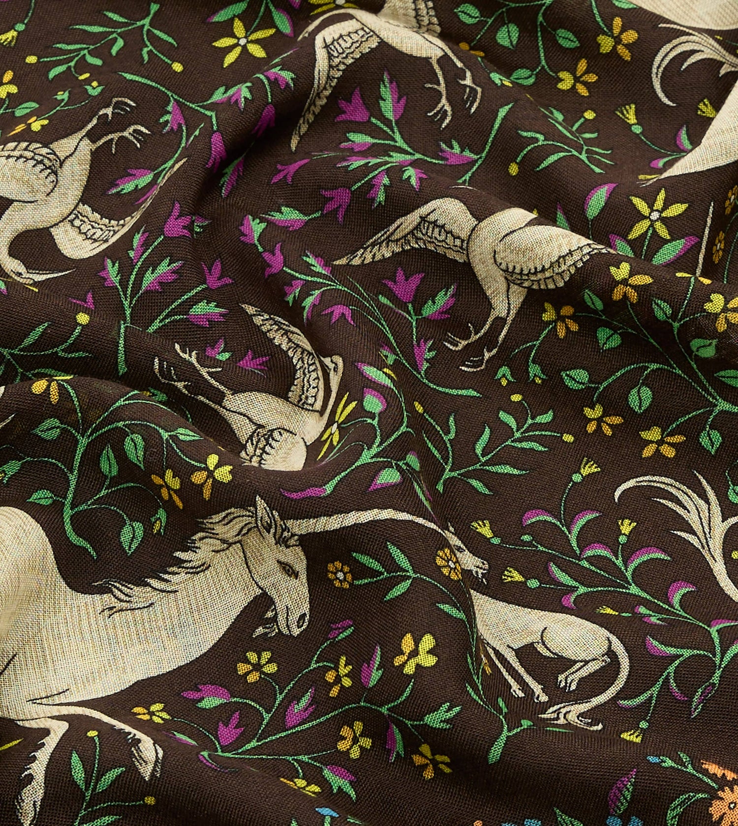 Brown Unicorn Print Wool-Silk Bandana