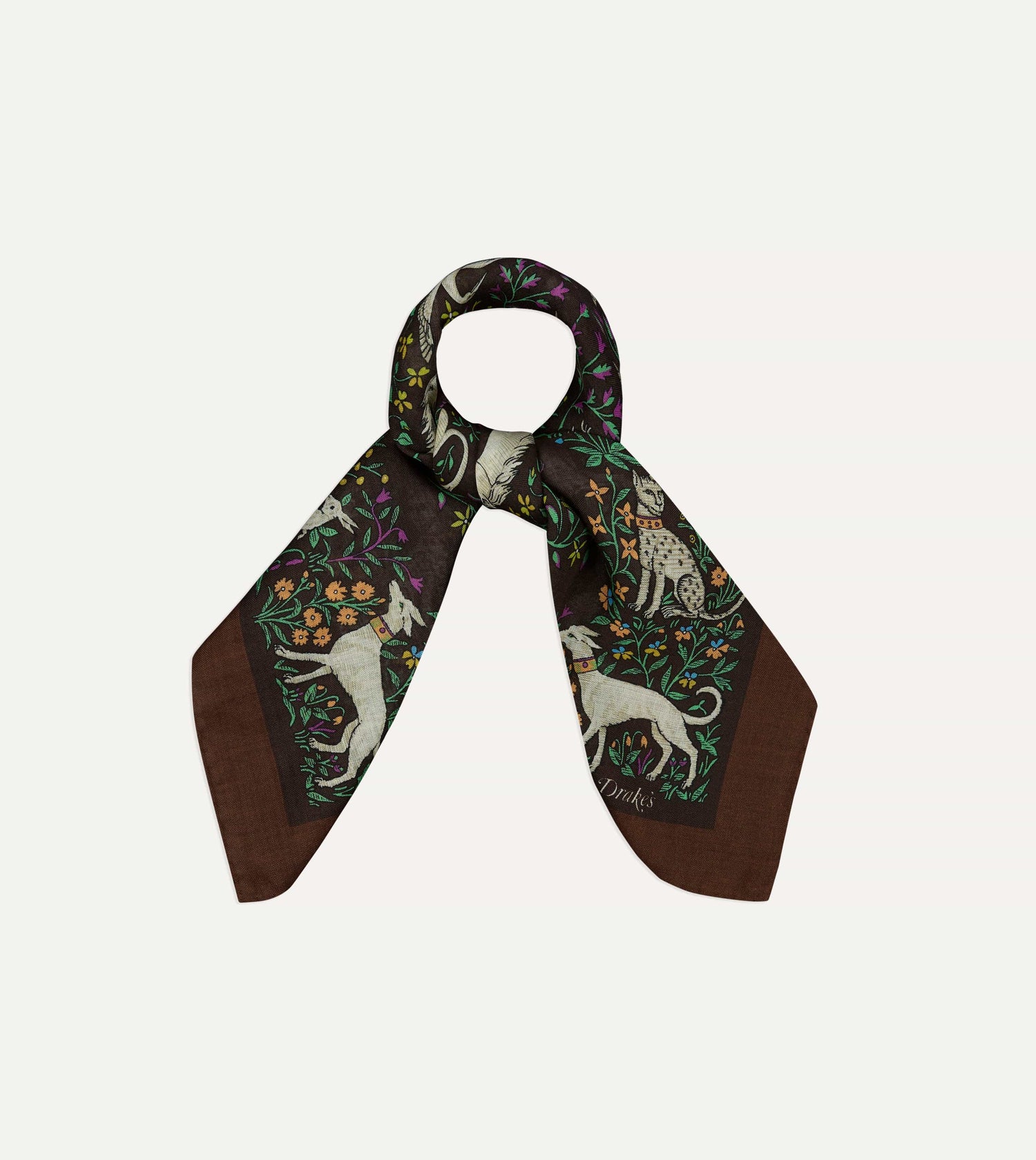 Brown Unicorn Print Wool-Silk Bandana
