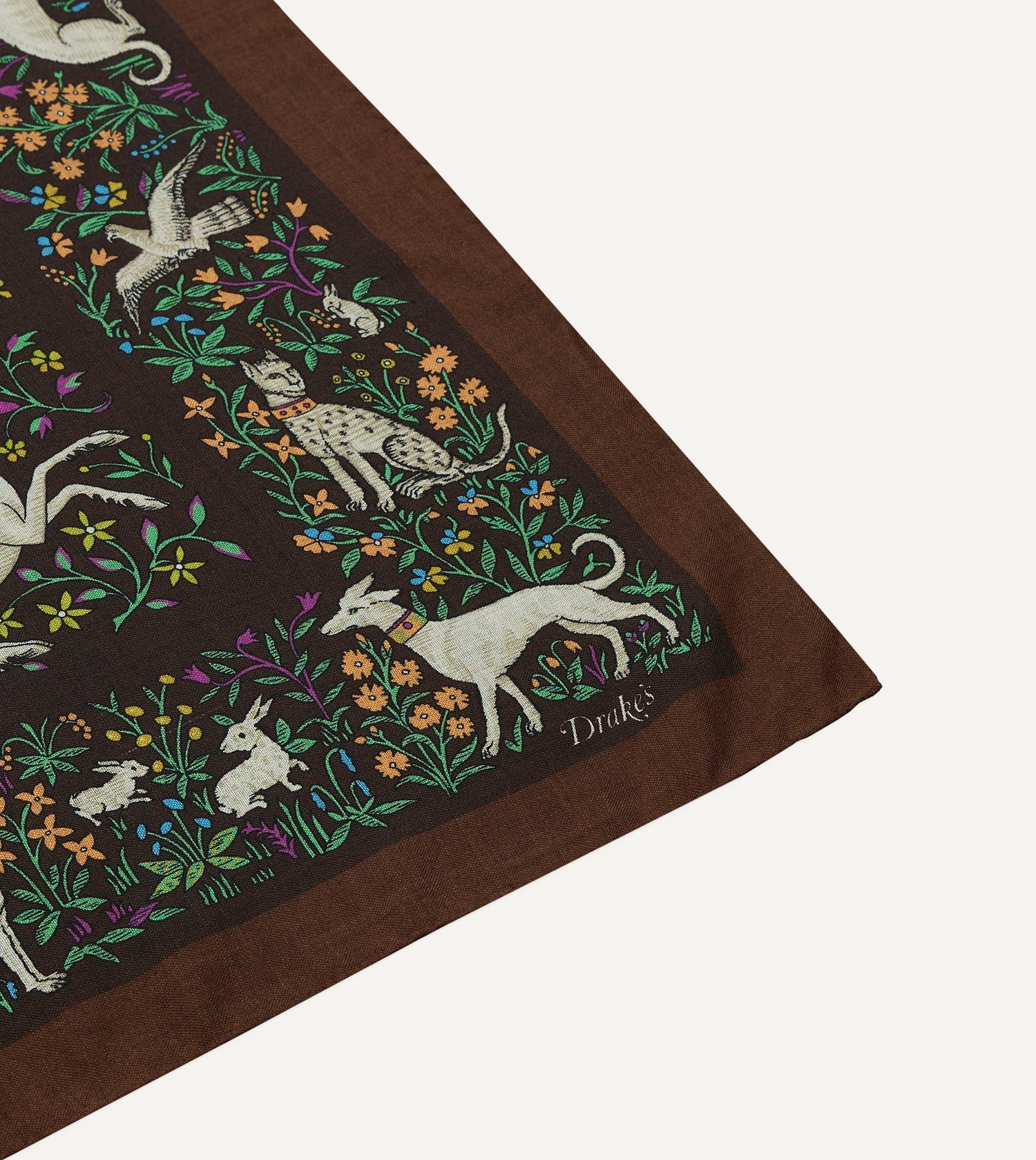 Brown Unicorn Print Wool-Silk Bandana