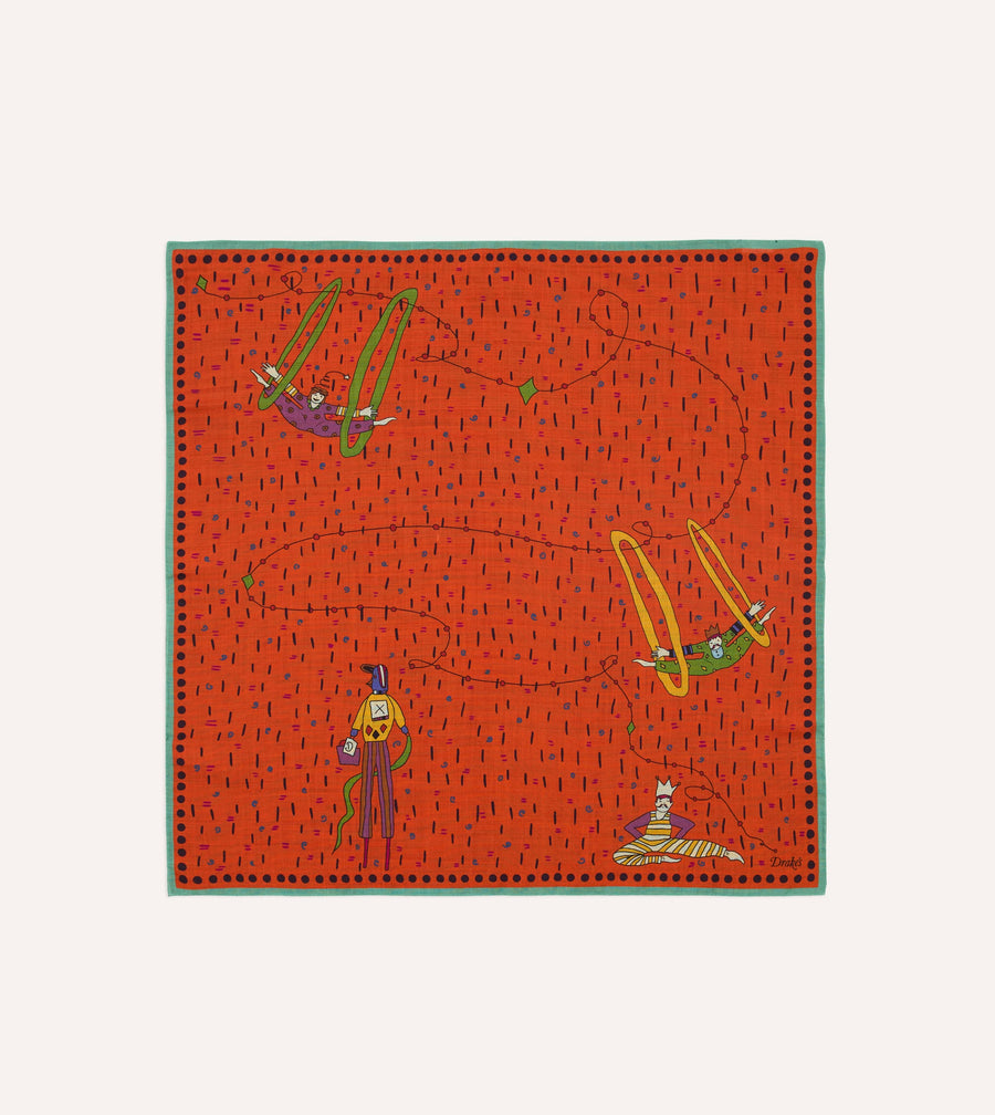 Red Acrobat Print Wool-Silk Bandana