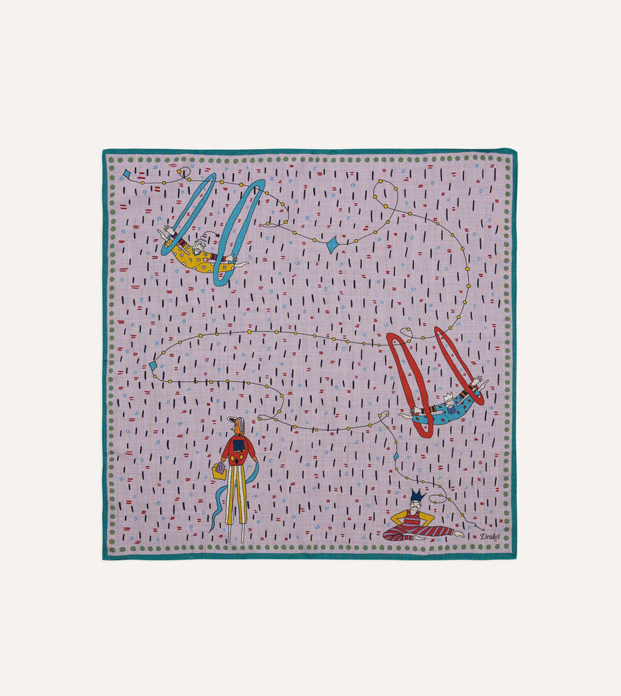 Lilac Acrobat Print Wool-Silk Bandana