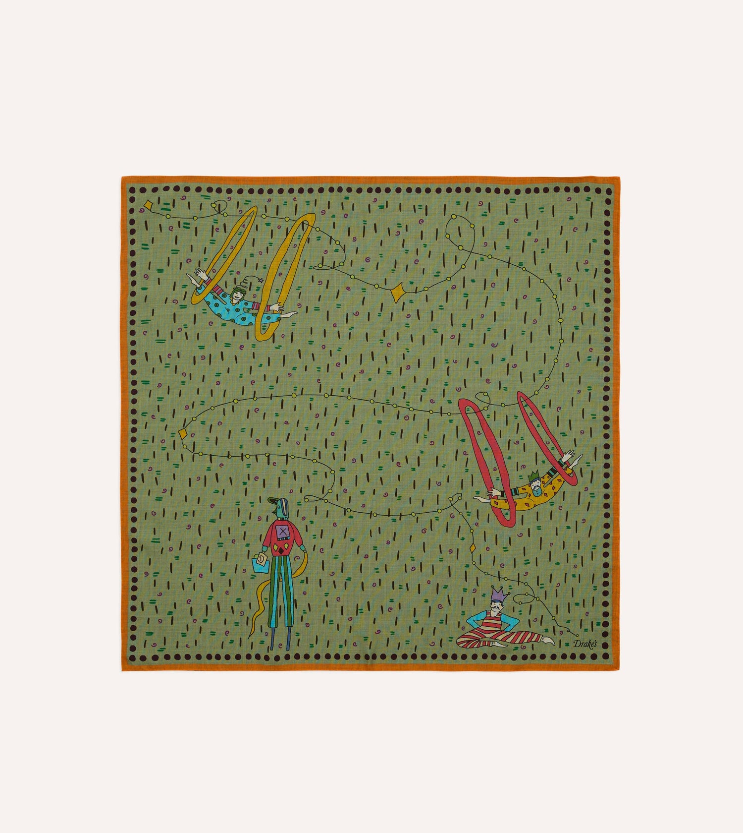 Olive Acrobat Print Wool-Silk Bandana