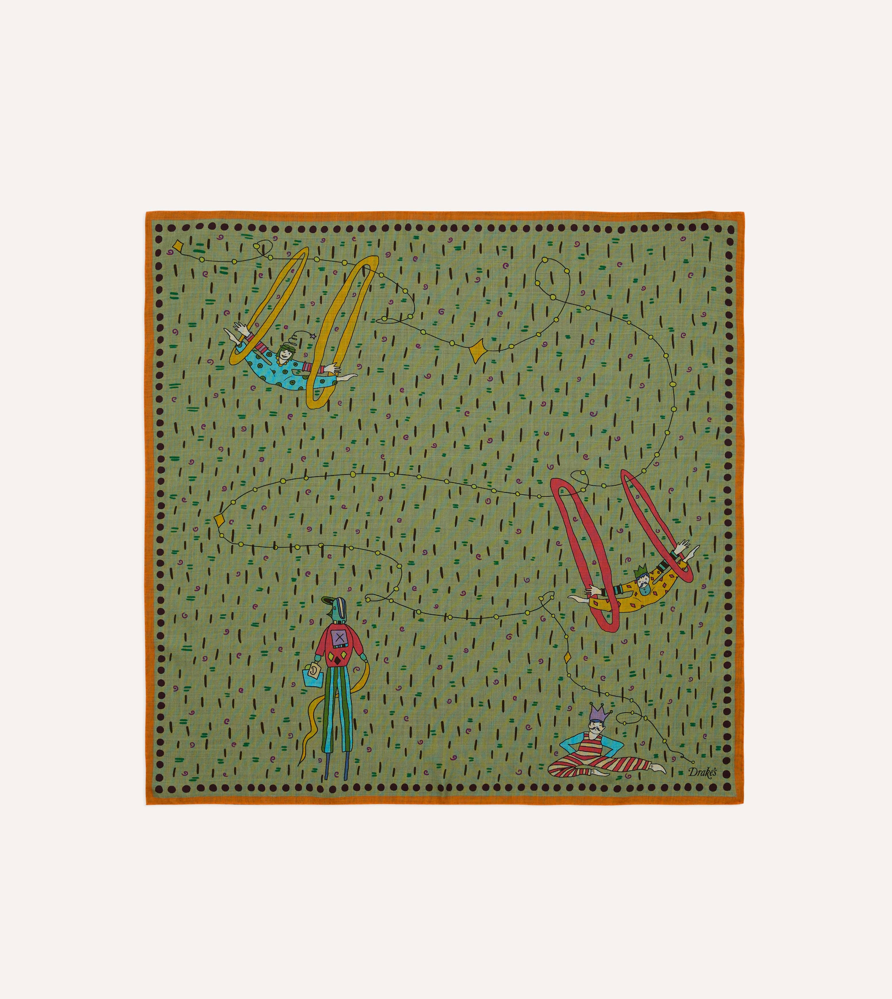 Olive Acrobat Print Wool-Silk Bandana