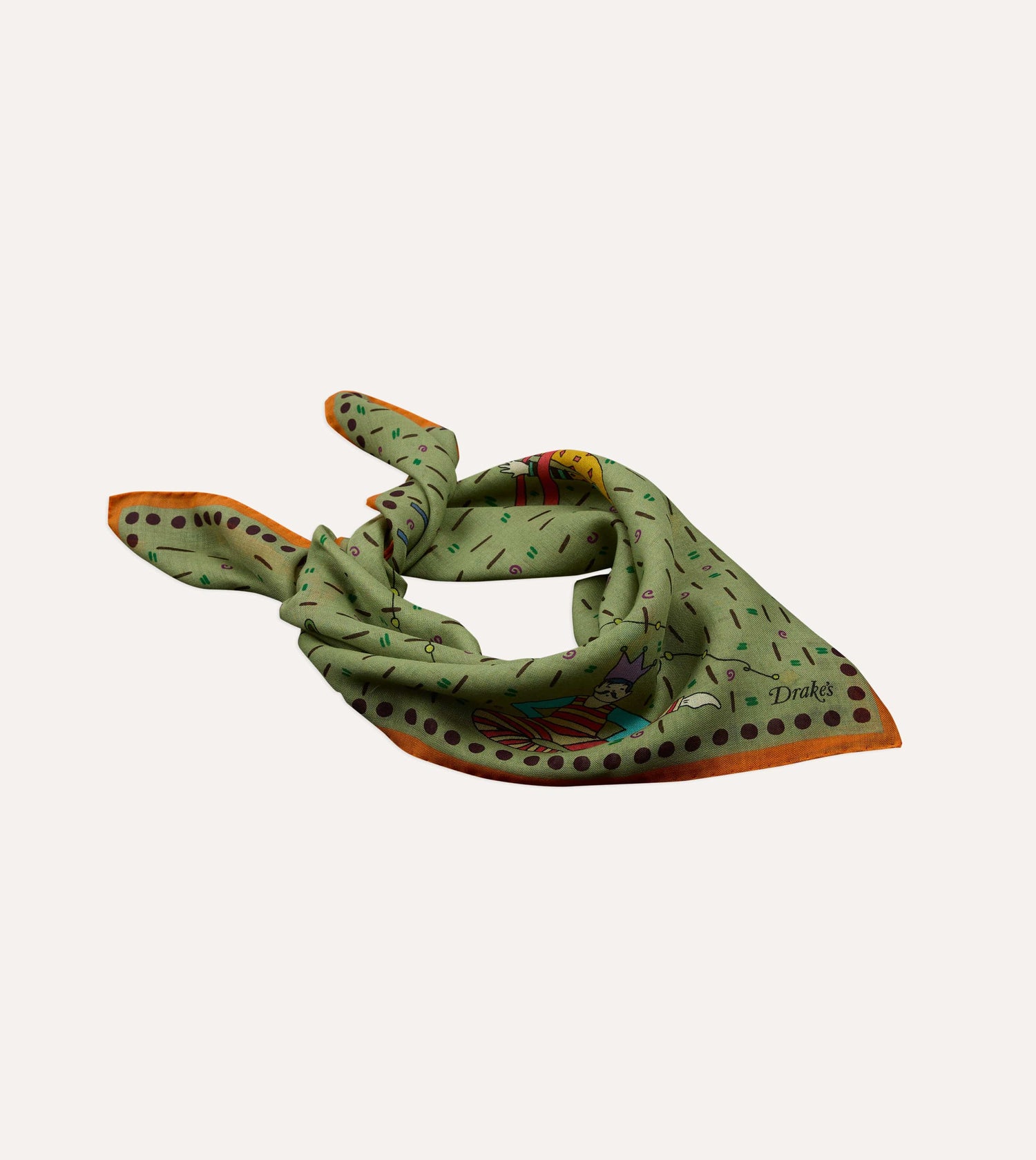 Olive Acrobat Print Wool-Silk Bandana