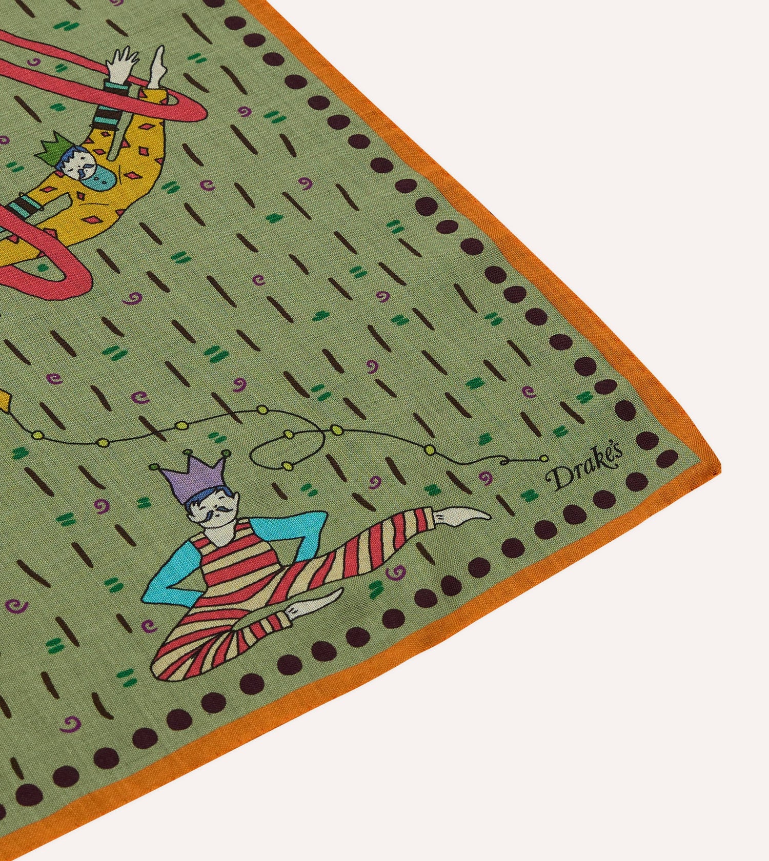 Olive Acrobat Print Wool-Silk Bandana