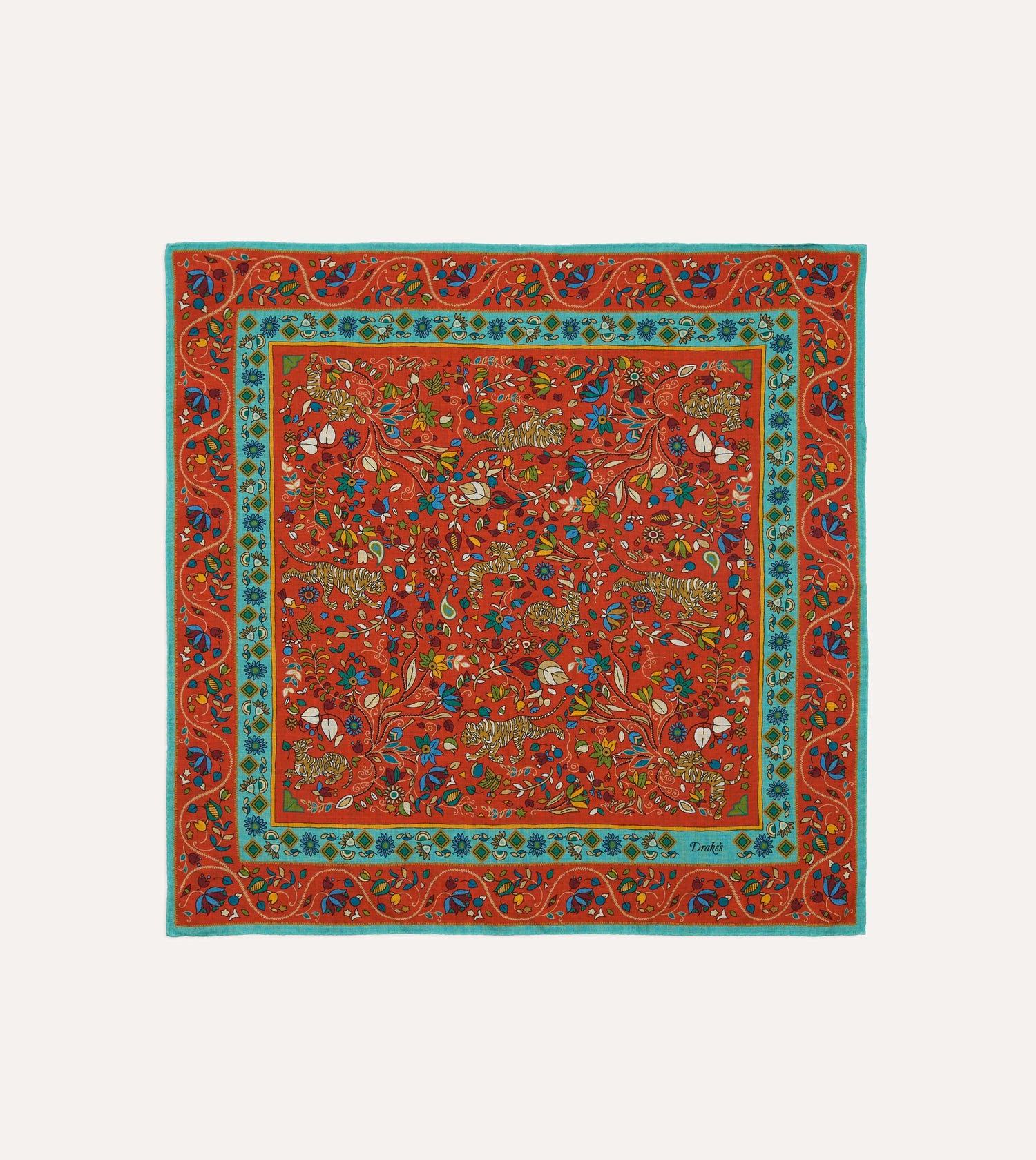 Red Tiger Garden Print Wool-Silk Bandana