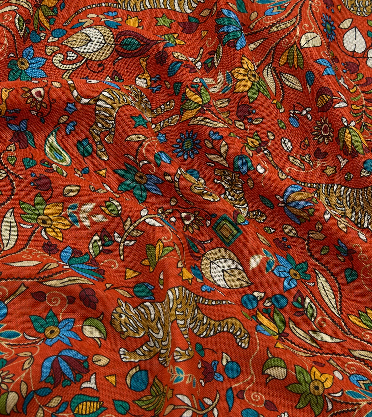 Red Tiger Garden Print Wool-Silk Bandana
