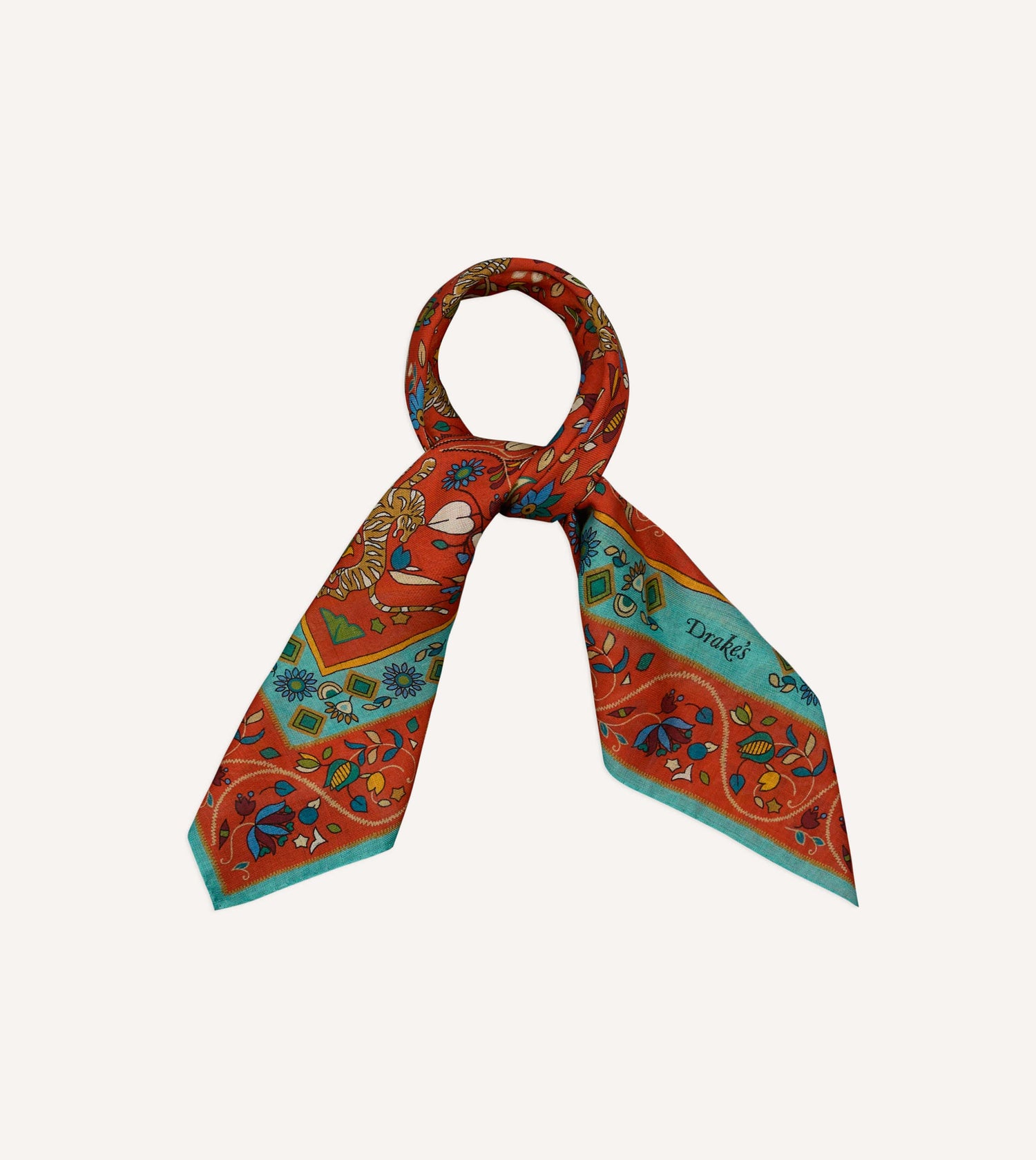 Red Tiger Garden Print Wool-Silk Bandana