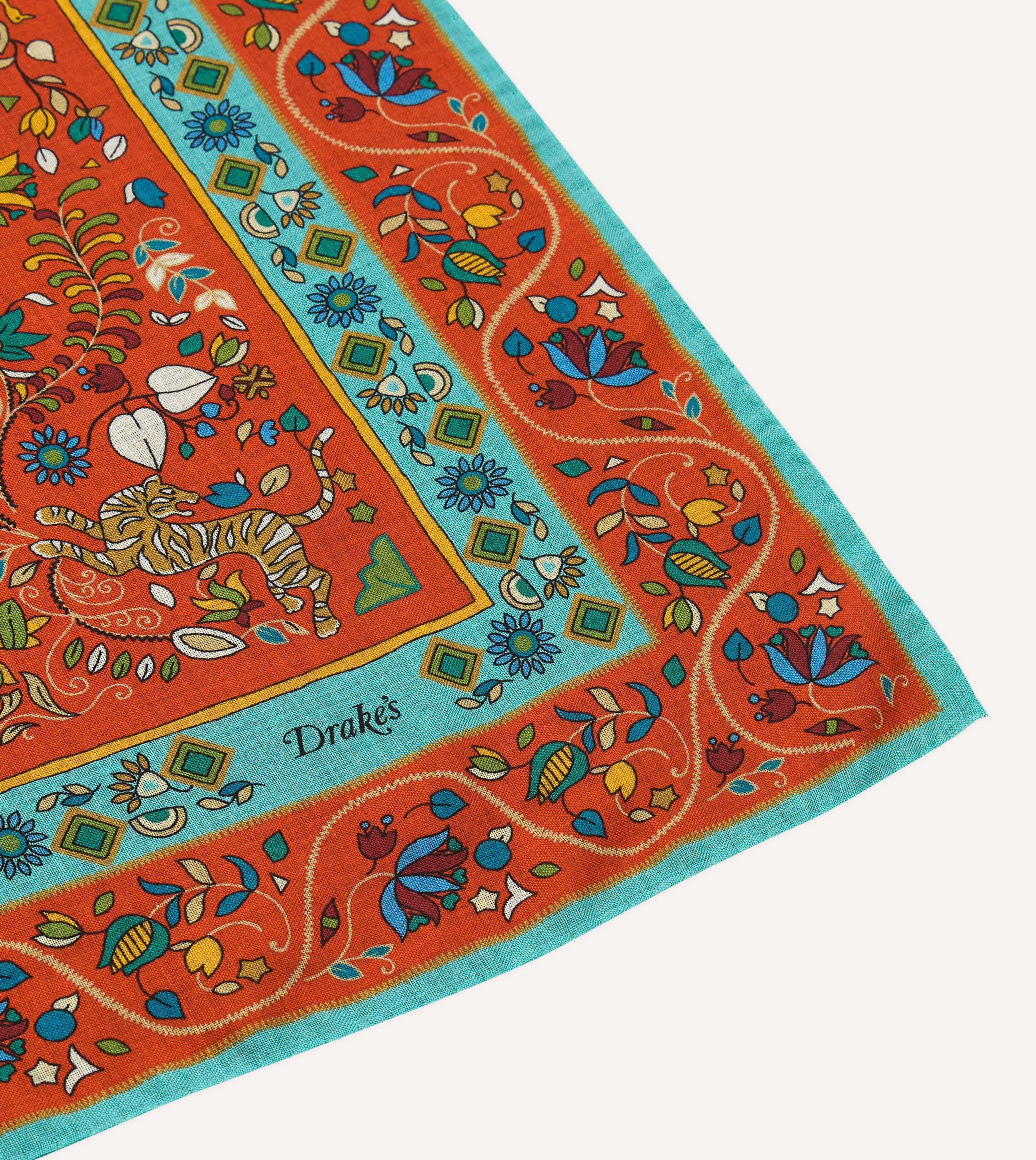 Red Tiger Garden Print Wool-Silk Bandana