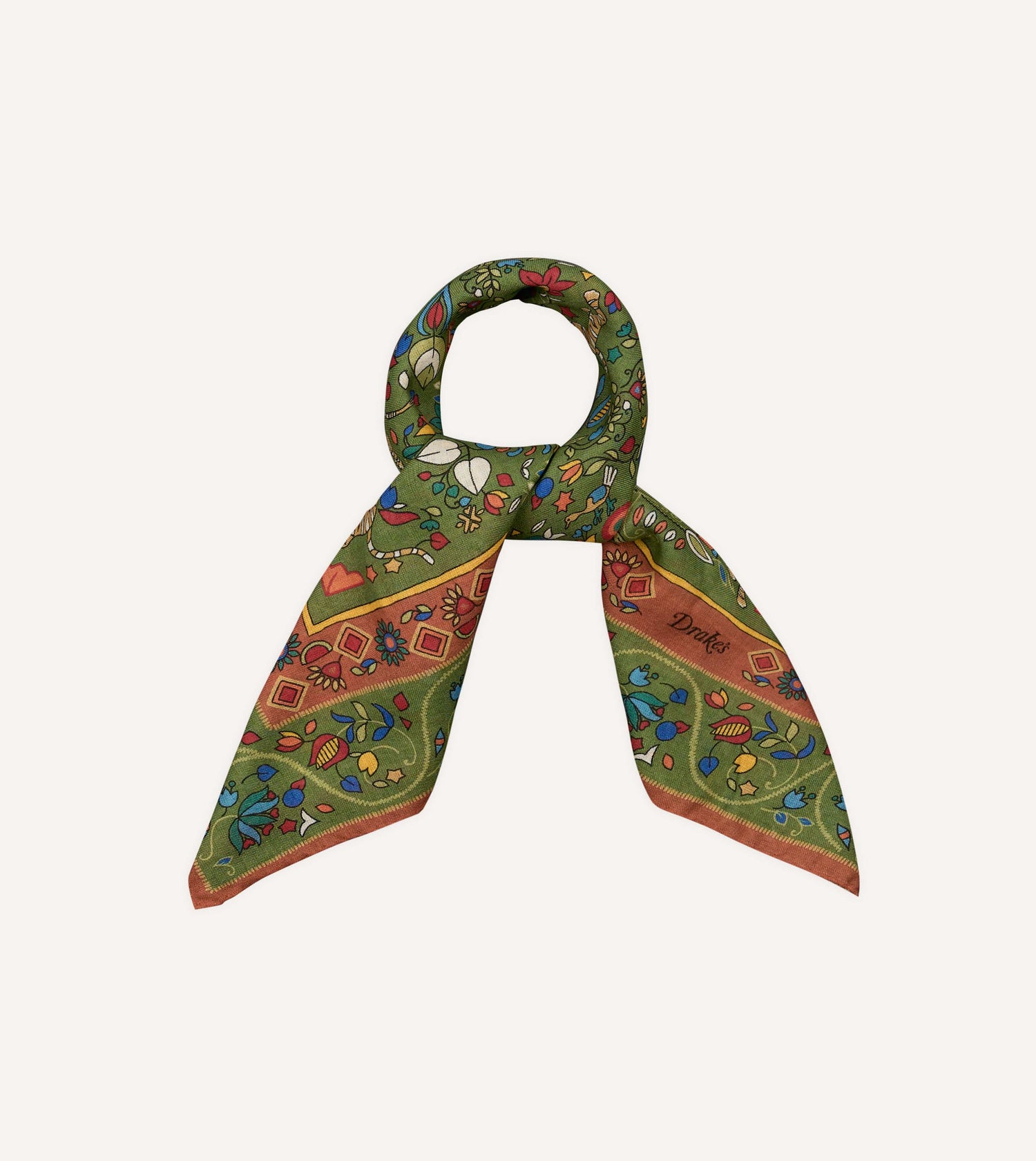 Green Tiger Garden Print Wool-Silk Bandana
