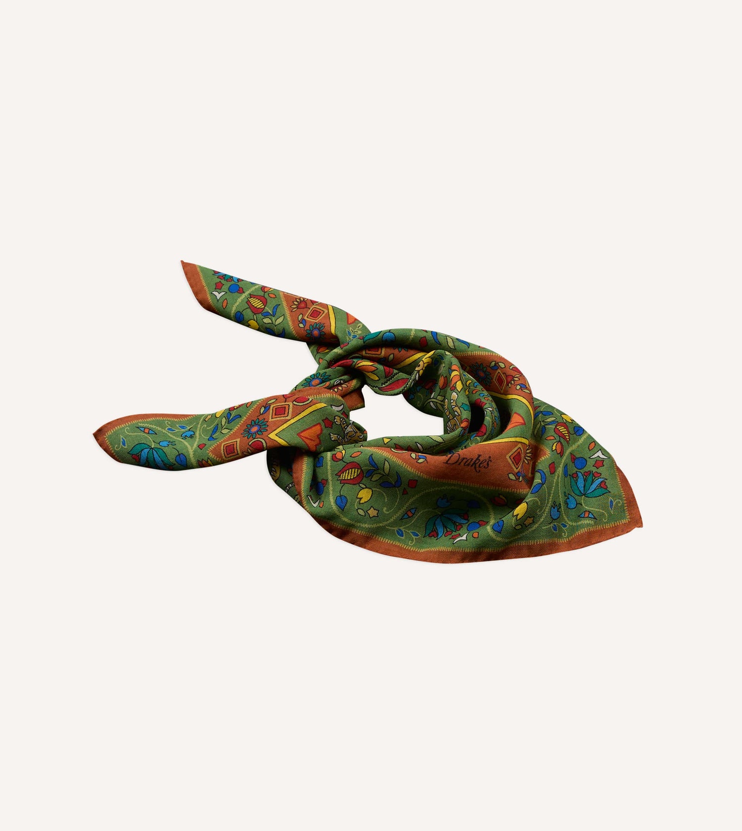 Green Tiger Garden Print Wool-Silk Bandana