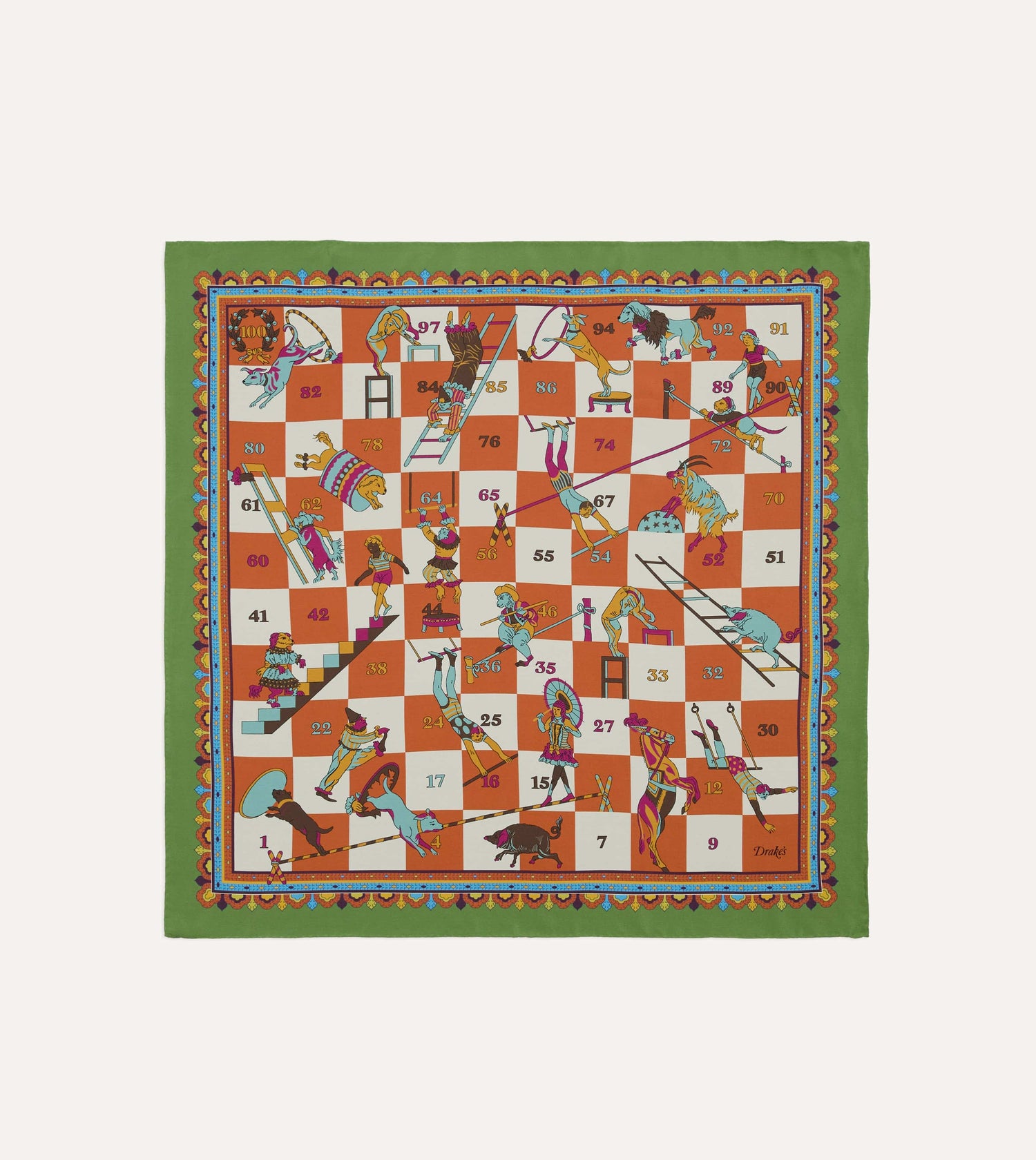 Green Snakes and Ladders Print Silk Bandana