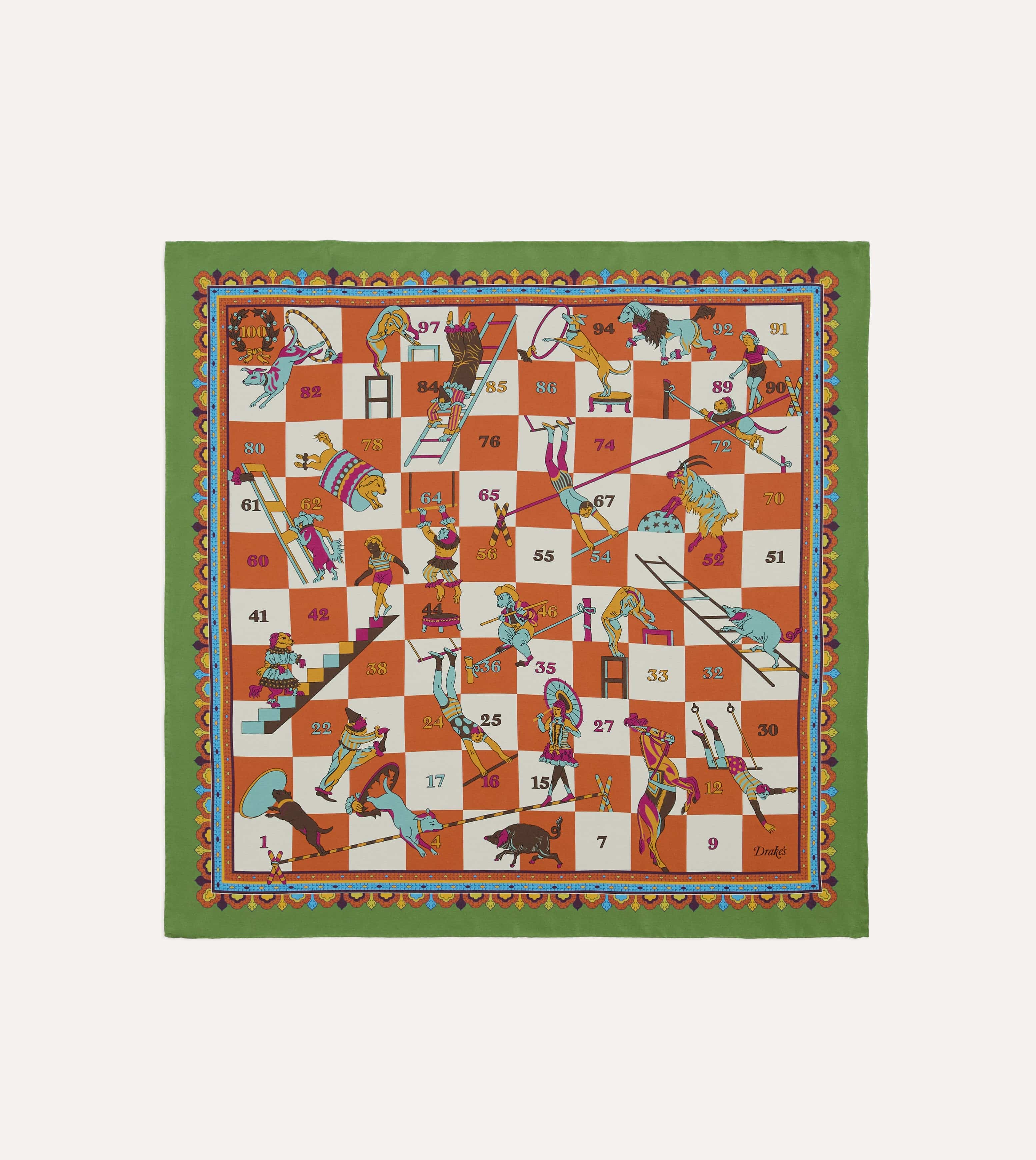 Green Snakes and Ladders Print Silk Bandana