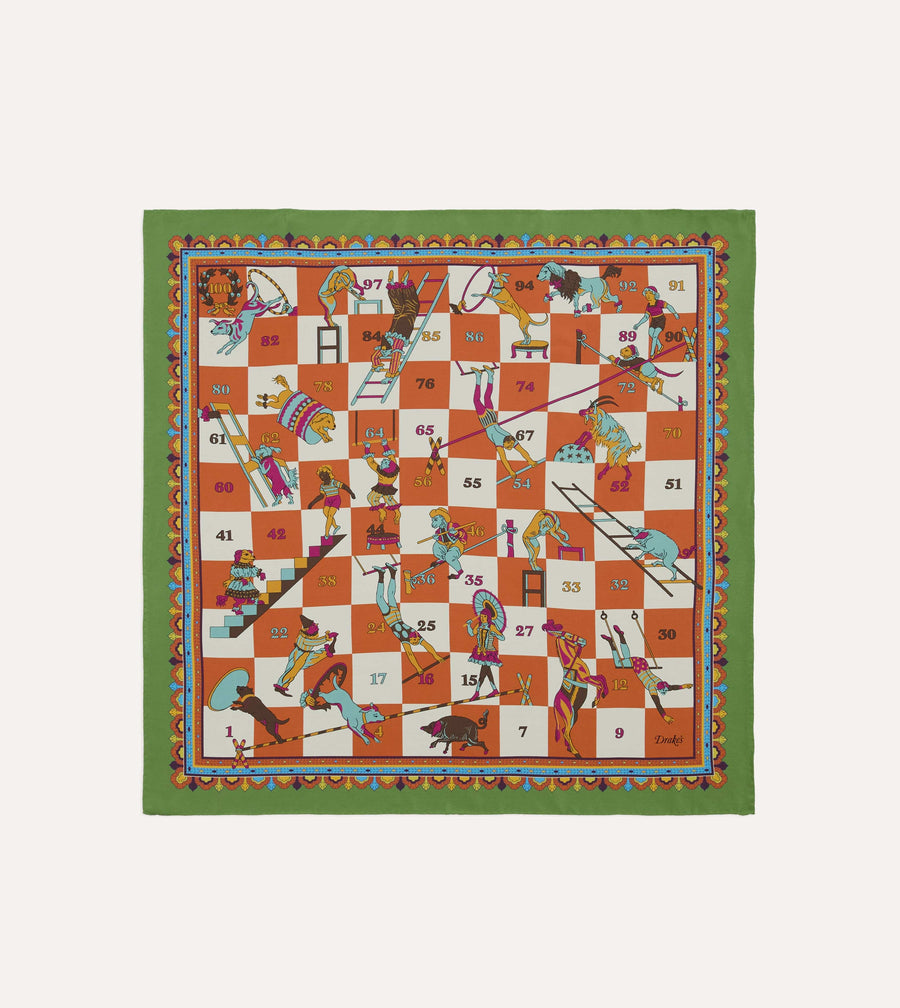 Green Snakes and Ladders Print Silk Bandana