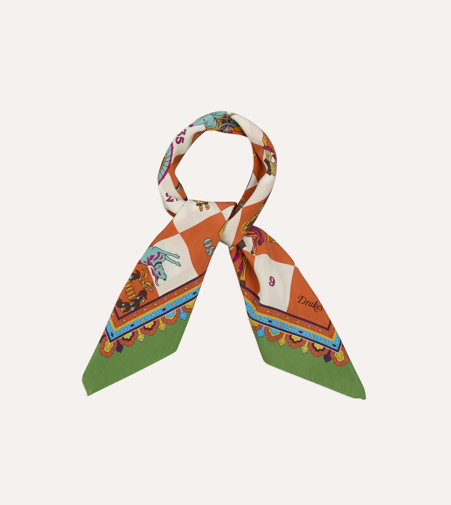 Green Snakes and Ladders Print Silk Bandana