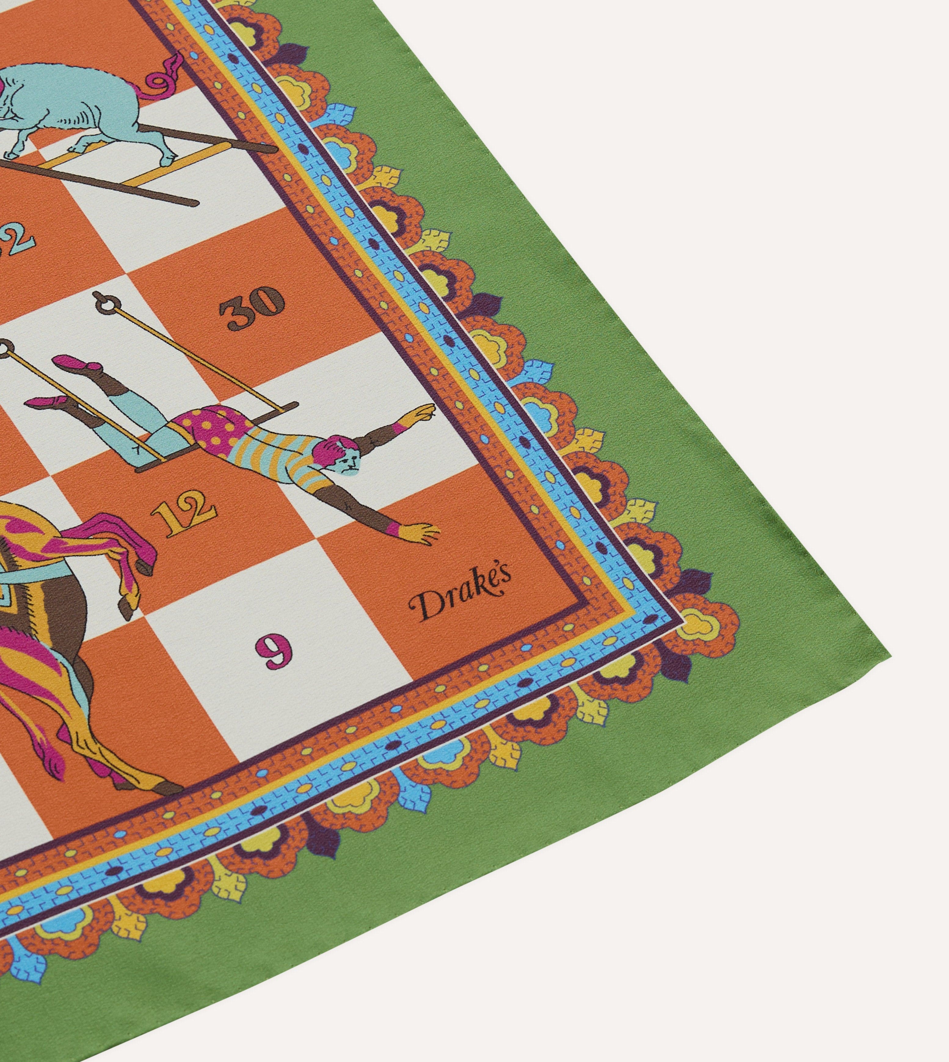 Green Snakes and Ladders Print Silk Bandana