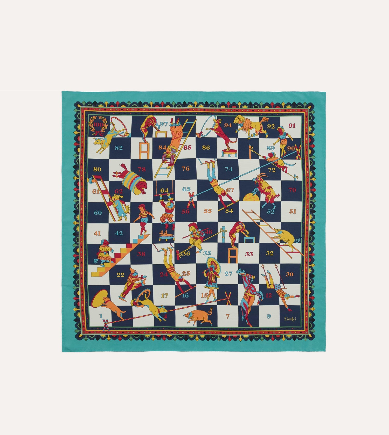 Blue Snakes and Ladders Print Silk Bandana