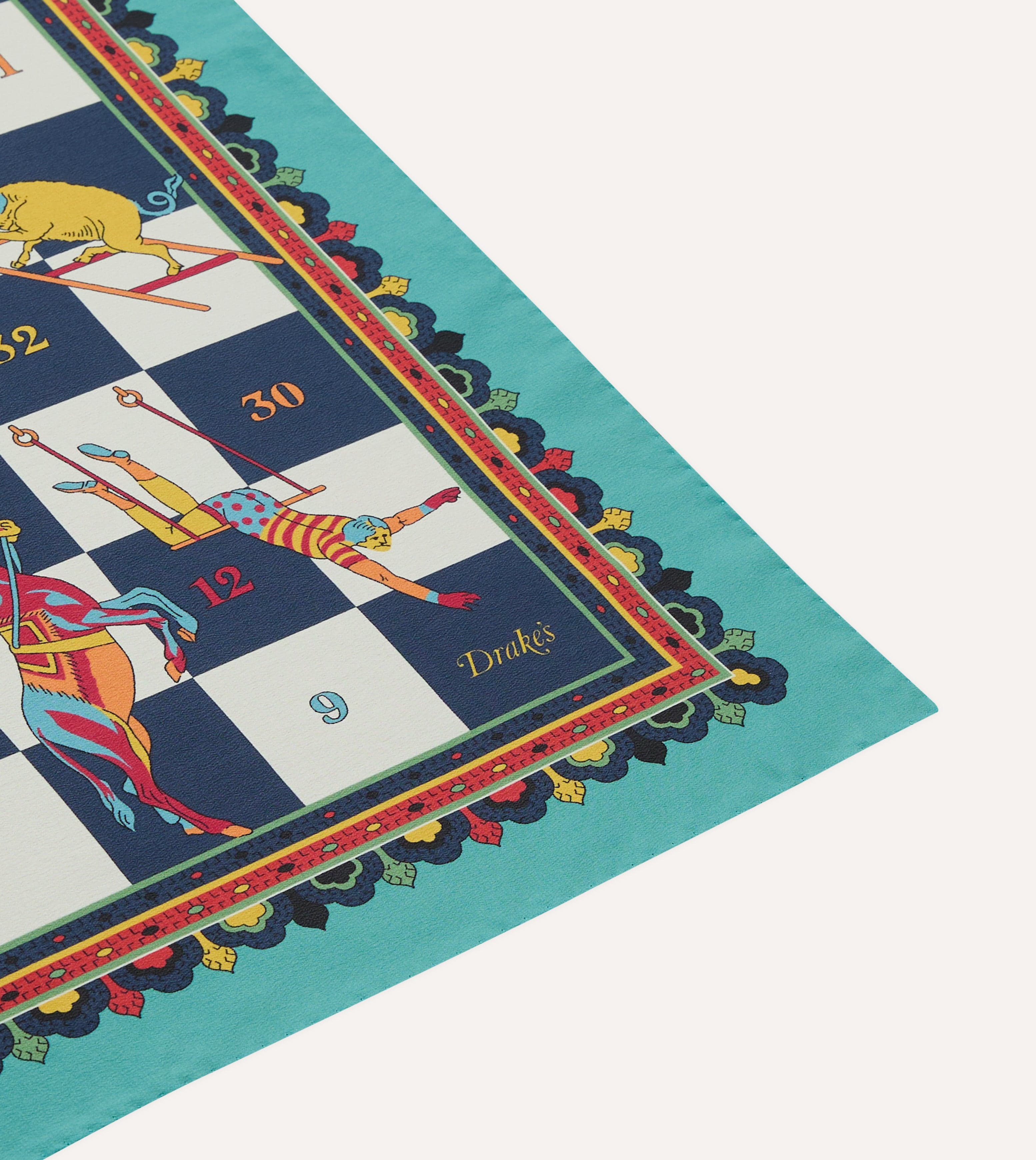 Blue Snakes and Ladders Print Silk Bandana