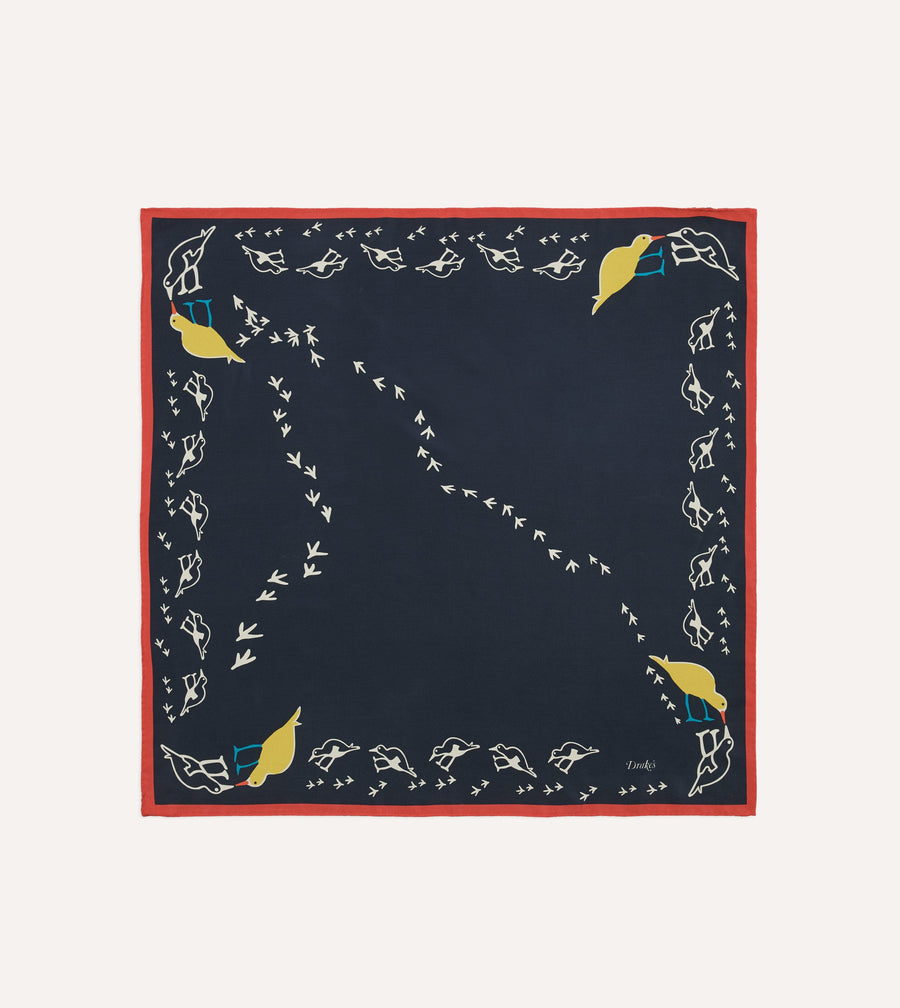 Navy Oyster Catcher Print Silk Bandana