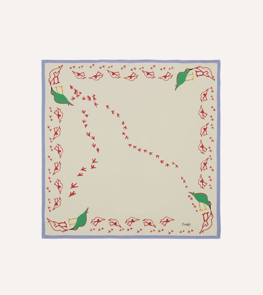Ecru Oyster Catcher Print Silk Bandana