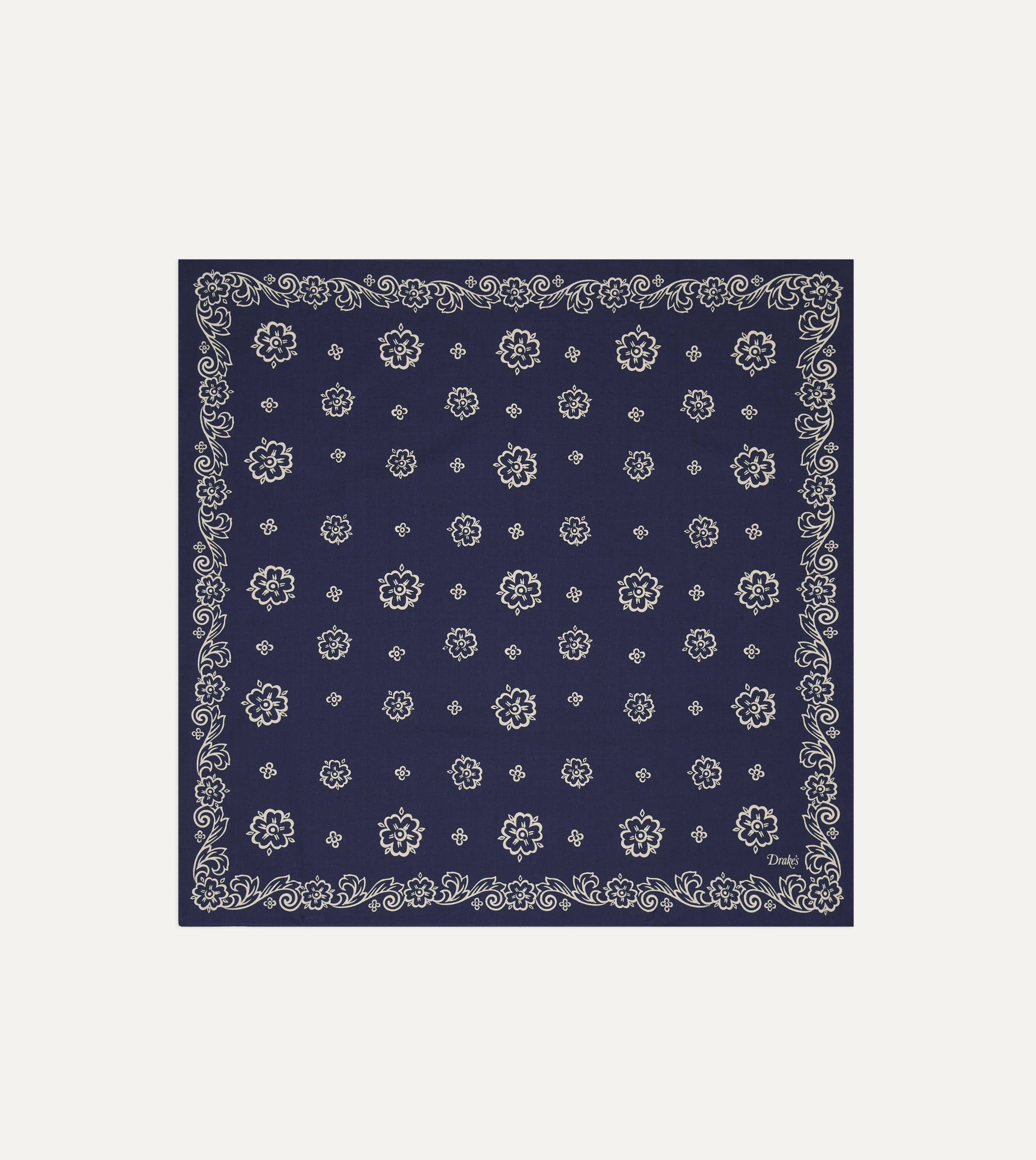 Indigo Flower Print Cotton Bandana